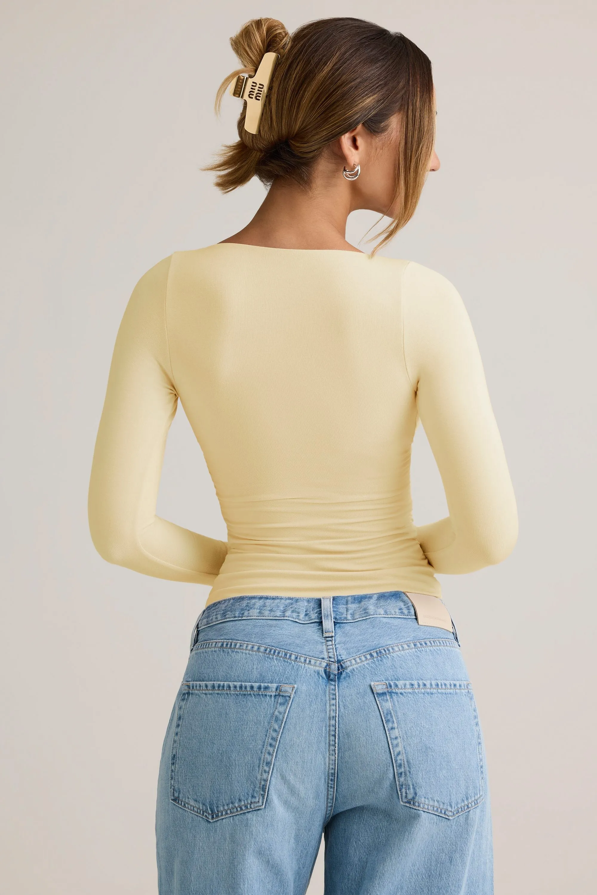 Modal Ruched Long-Sleeve Top in Buttercream Yellow sold by Oh Polly product image thumbnail 3