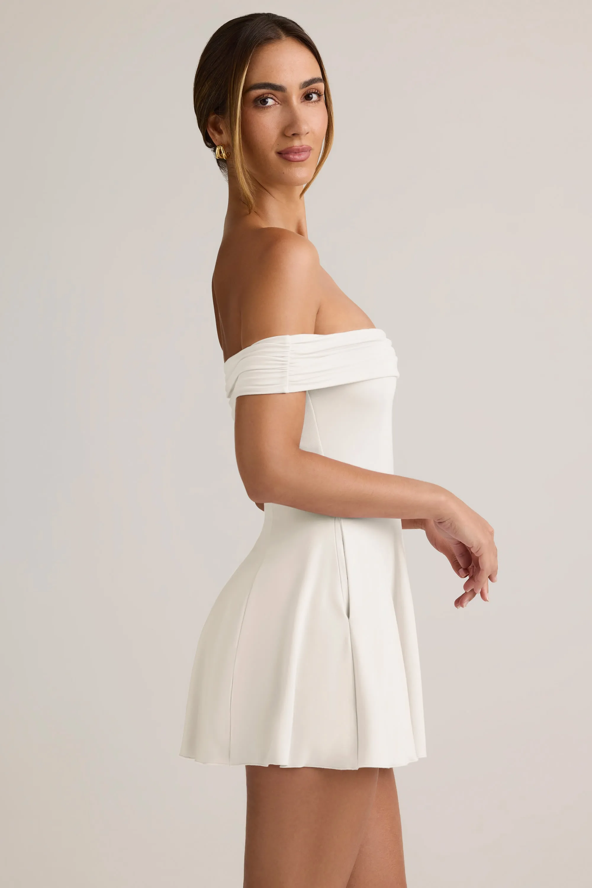 Modal Off-Shoulder A-Line Mini Dress in White sold by Oh Polly product image thumbnail 3