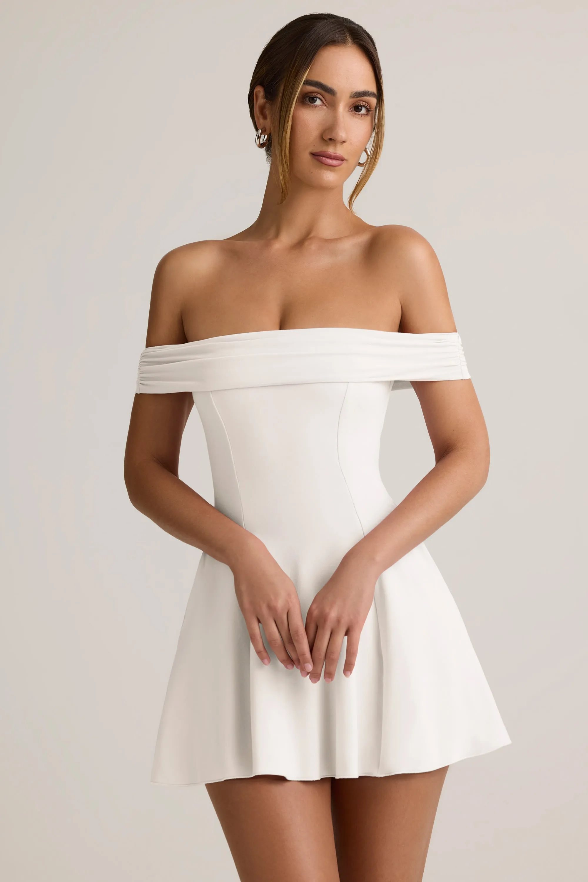 Modal Off-Shoulder A-Line Mini Dress in White sold by Oh Polly product image thumbnail 5