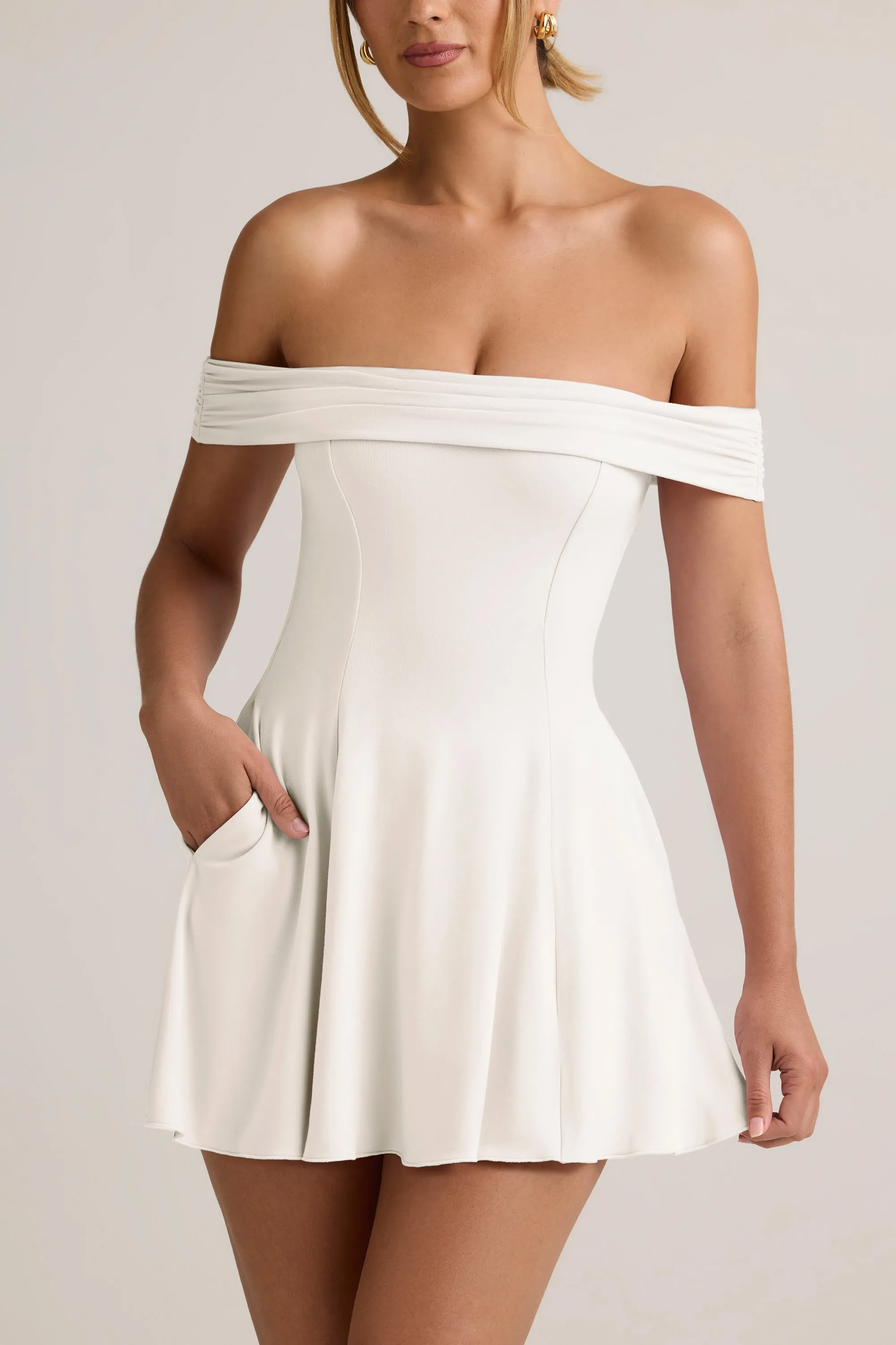 Modal Off-Shoulder A-Line Mini Dress in White sold by Oh Polly product image thumbnail 4