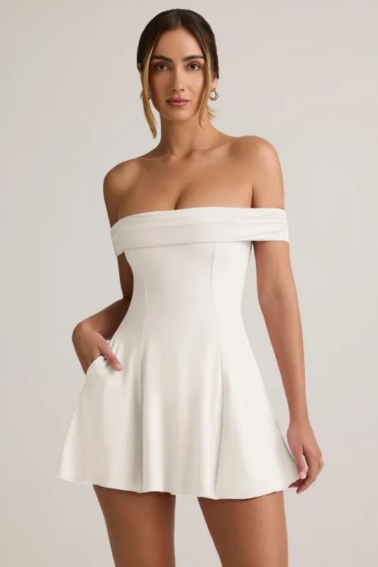 Modal Off-Shoulder A-Line Mini Dress in White sold by Oh Polly