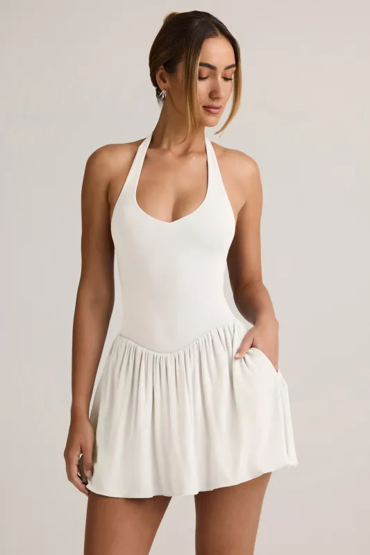 Modal Backless Halterneck Mini Dress in White made by Oh Polly