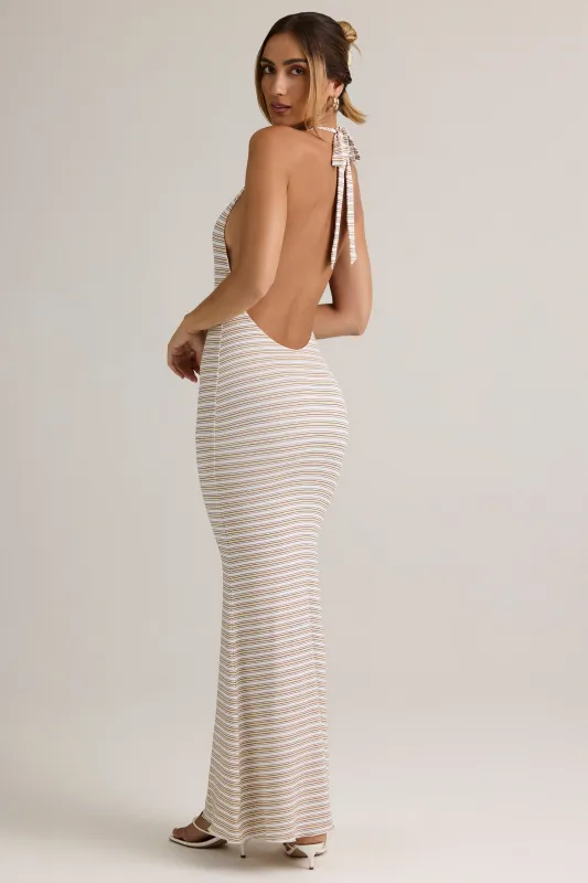 Modal Halterneck Maxi Dress in Pink Yellow Stripe sold by Oh Polly