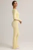 Modal Ribbed Foldover Flared Trousers in Buttercream Yellow sold by Oh Polly