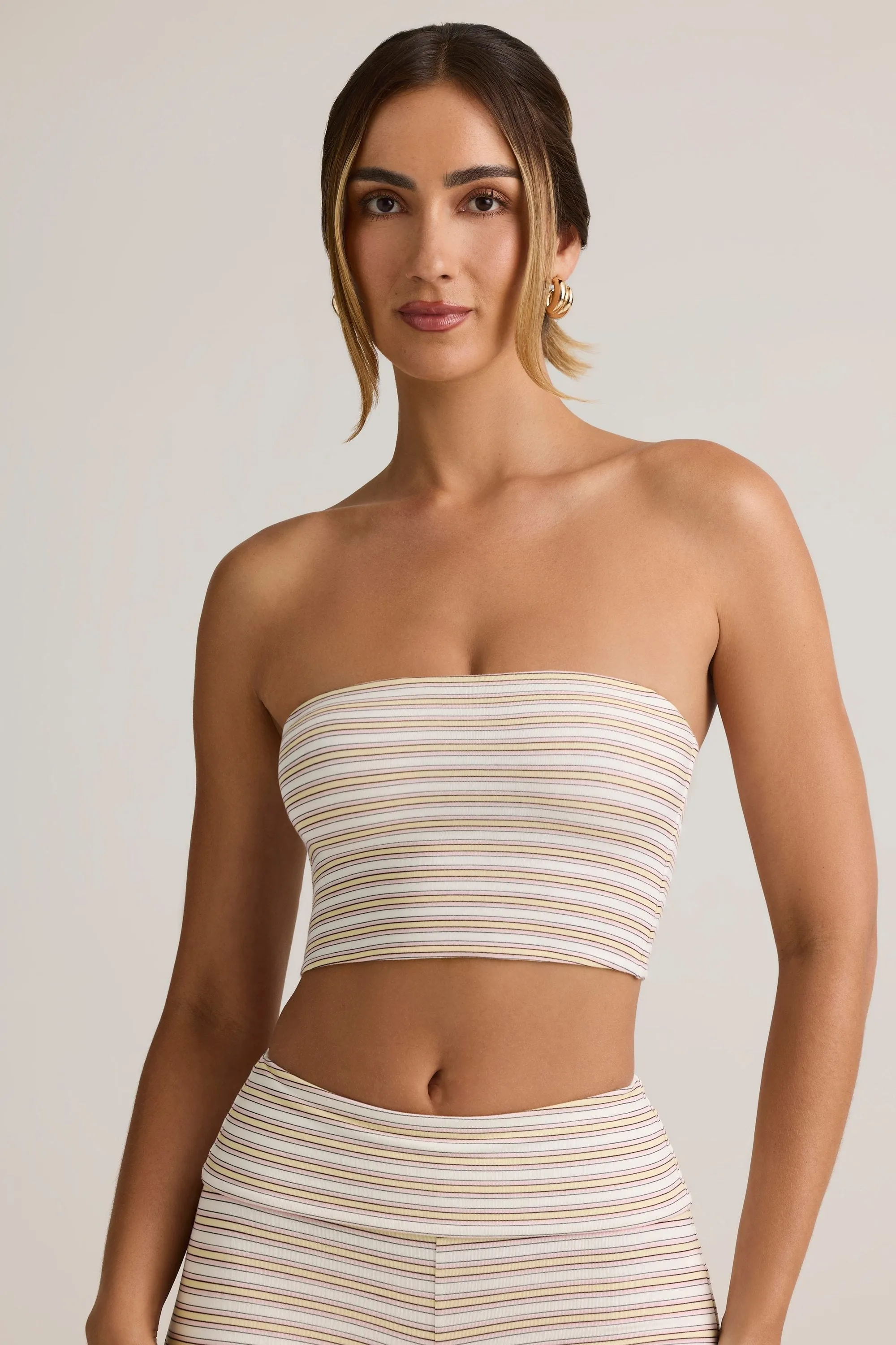 Modal Strapless Crop Top in Pink Yellow Stripe sold by Oh Polly