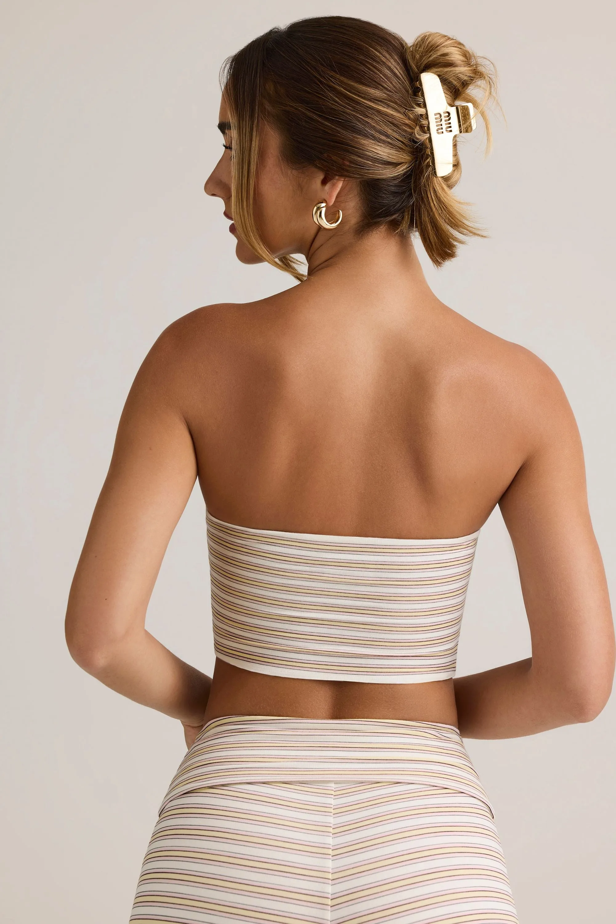 Modal Strapless Crop Top in Pink Yellow Stripe sold by Oh Polly product image thumbnail 3
