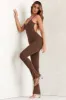 Scoop Neck Backless Jumpsuit in Brown sold by Oh Polly
