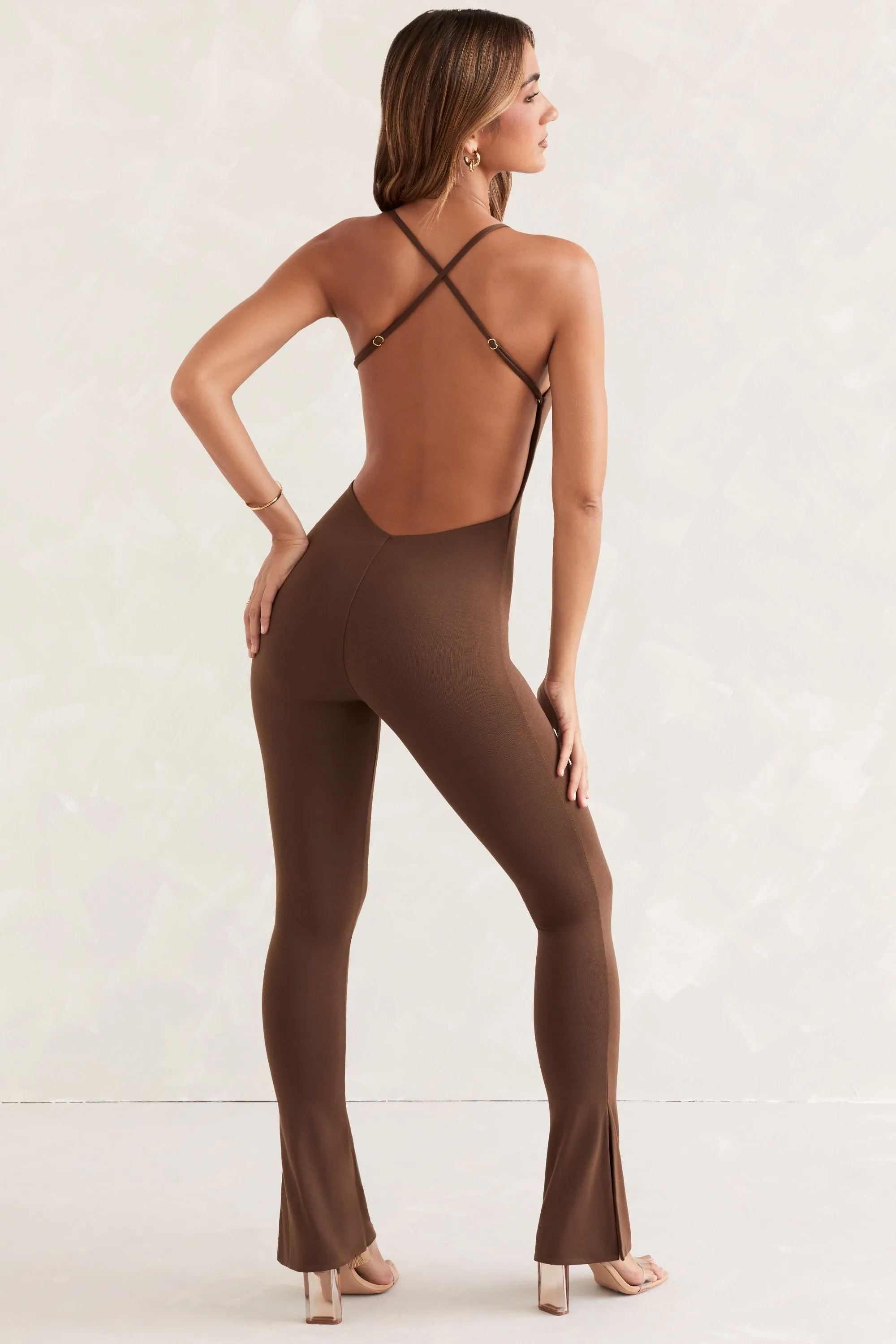 Scoop Neck Backless Jumpsuit in Brown sold by Oh Polly product image thumbnail 2