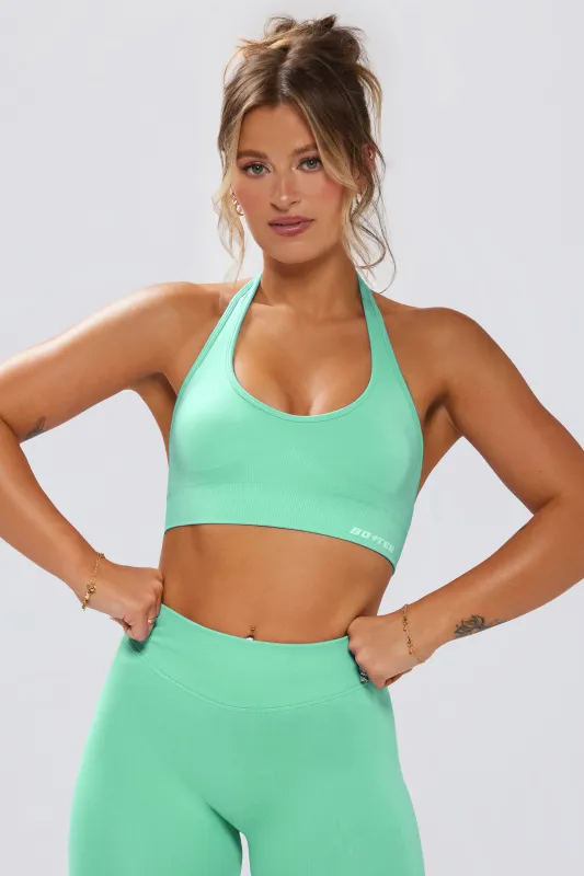 Define Luxe Halterneck Sports Bra in Mint sold by Oh Polly