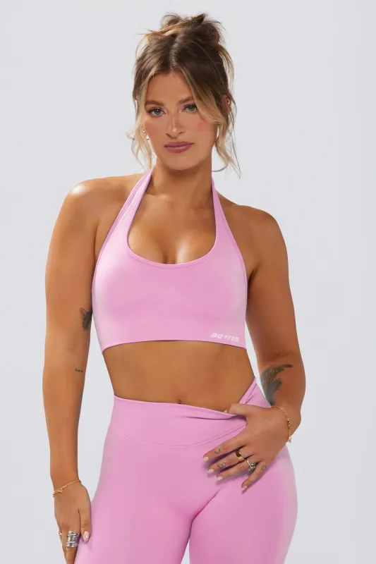 Define Luxe Halterneck Sports Bra in Rose sold by Oh Polly