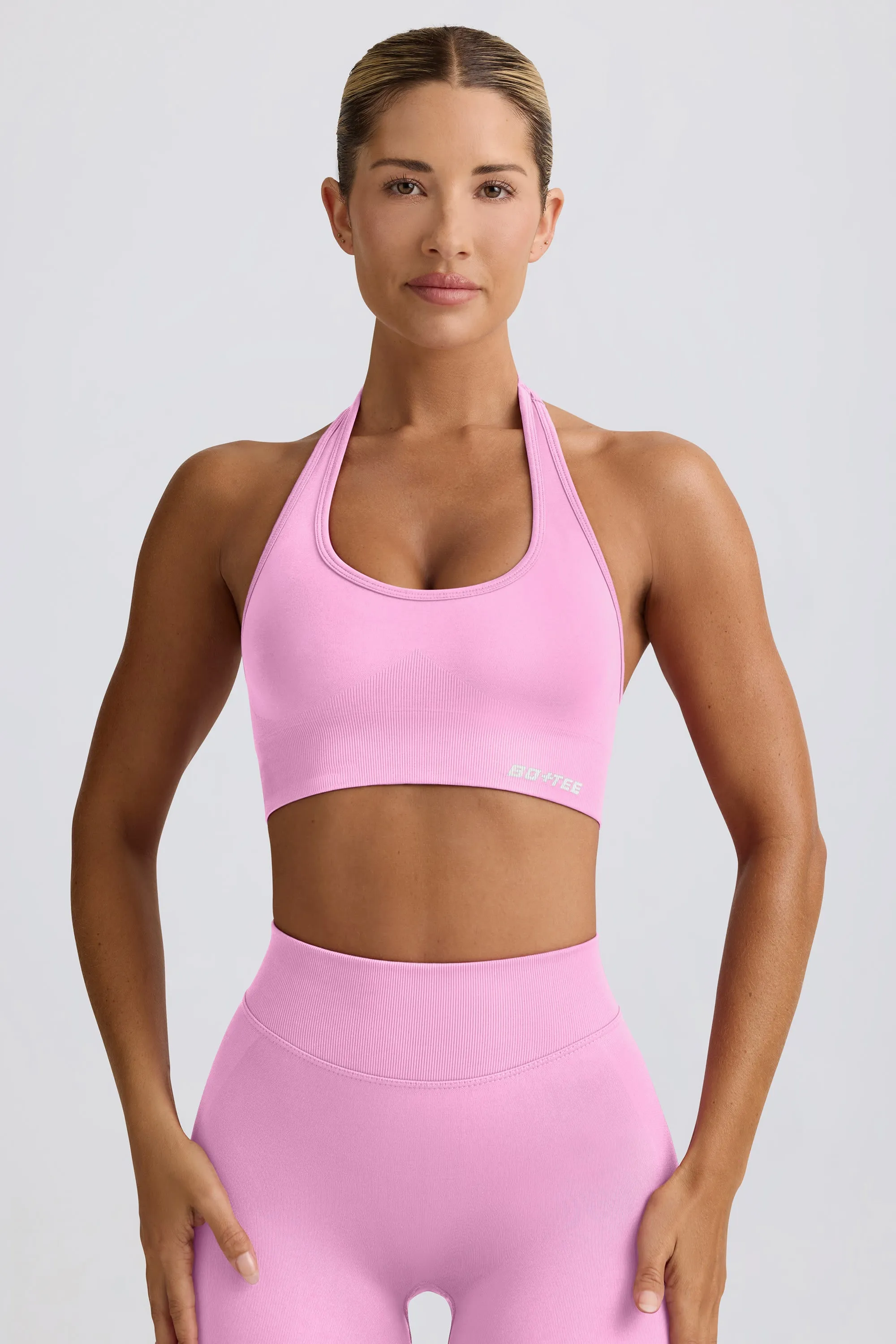 Define Luxe Halterneck Sports Bra in Bubblegum Pink sold by Oh Polly product image thumbnail 5