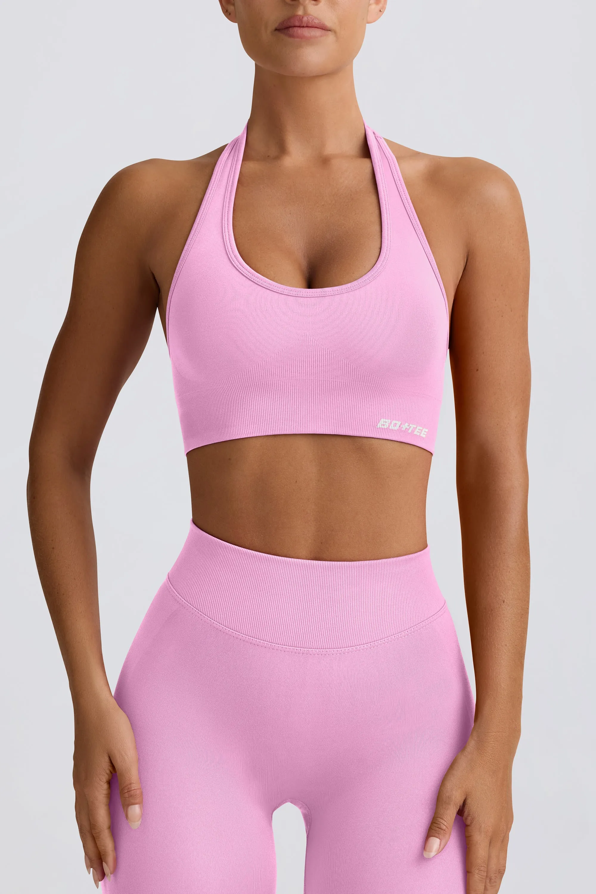 Define Luxe Halterneck Sports Bra in Bubblegum Pink sold by Oh Polly product image thumbnail 4