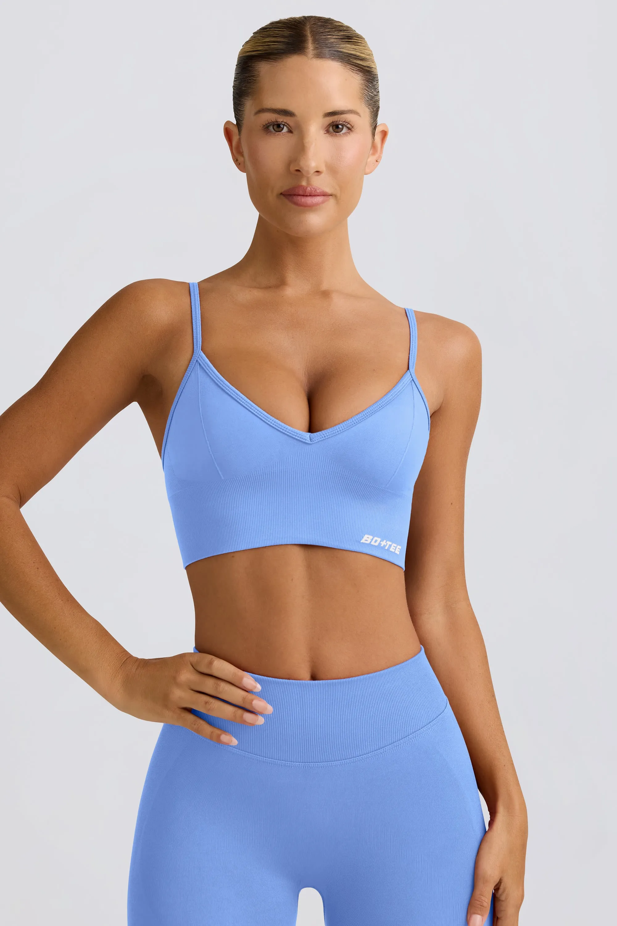 Define Luxe V-Neck Sports Bra in Light Blue sold by Oh Polly product image thumbnail 5