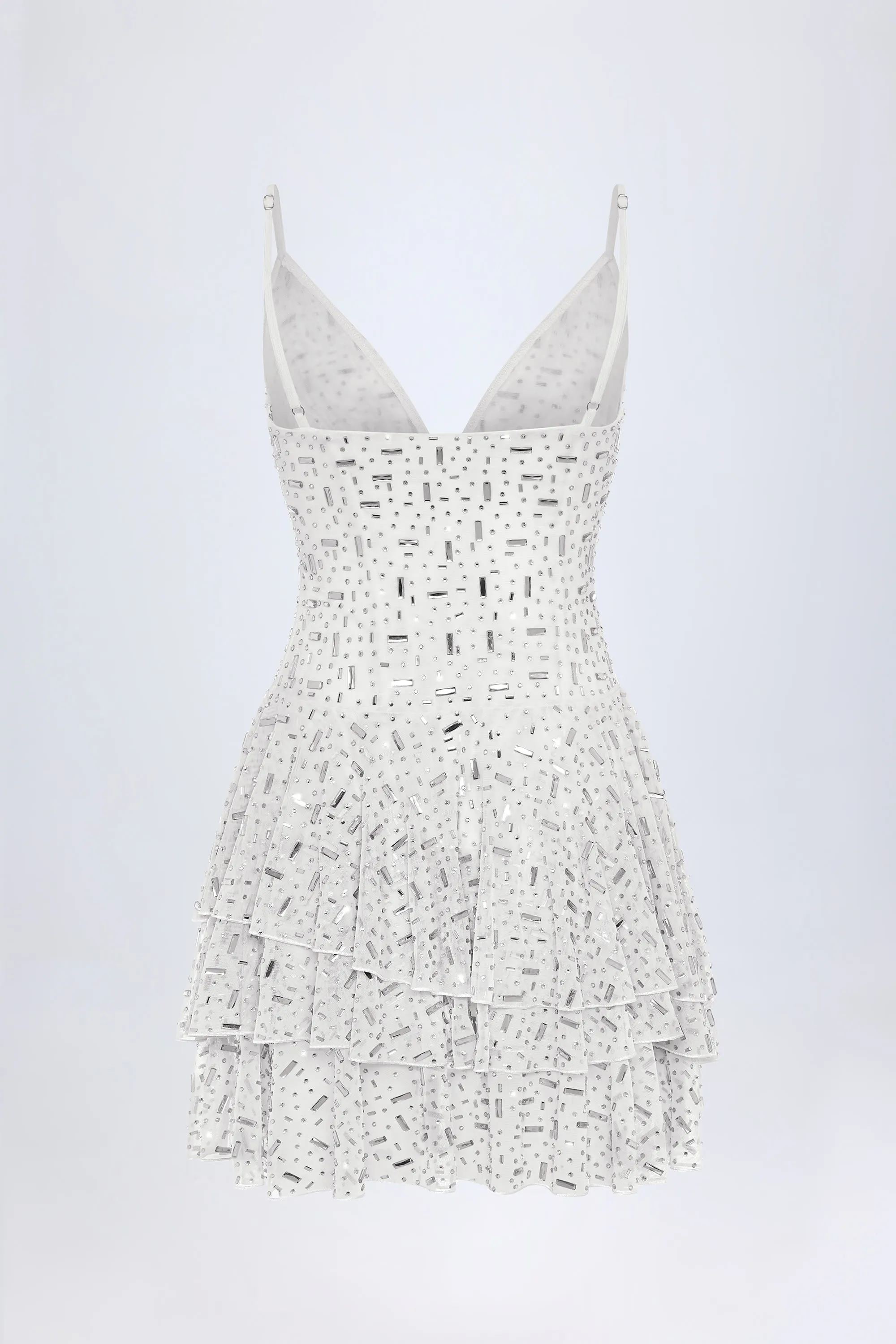 Embellished Ruffled Tiered Mini Dress in White sold by Oh Polly product image thumbnail 3