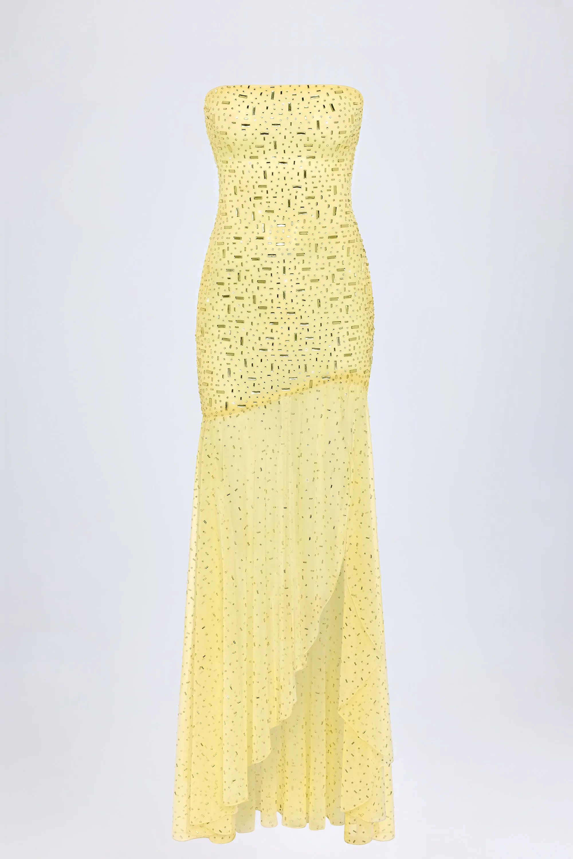 Semi-Sheer Embellished Asymmetric Maxi Dress in Yellow sold by Oh Polly product image thumbnail 3