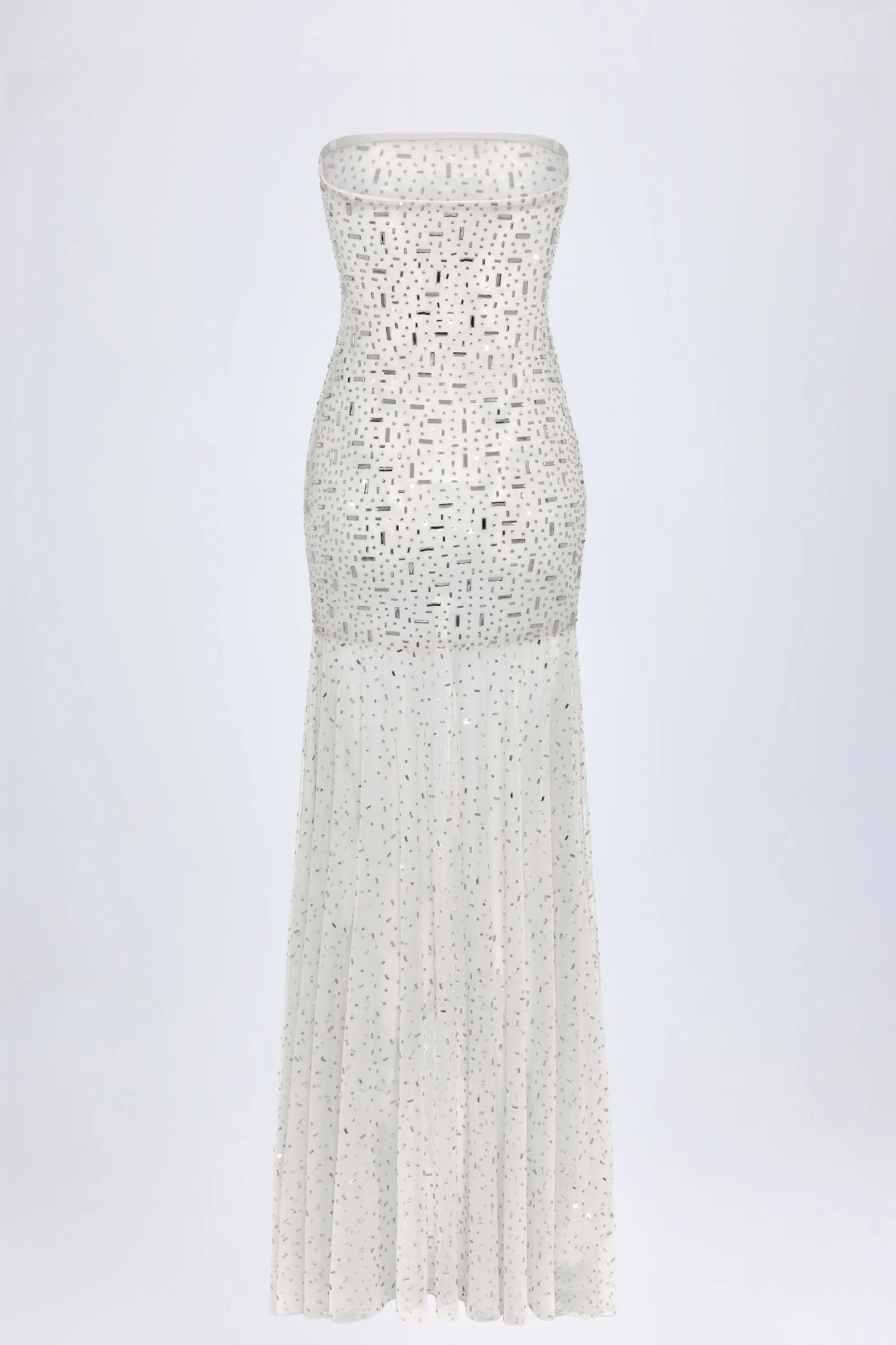 Semi-Sheer Embellished Asymmetric Maxi Dress in White sold by Oh Polly product image thumbnail 4