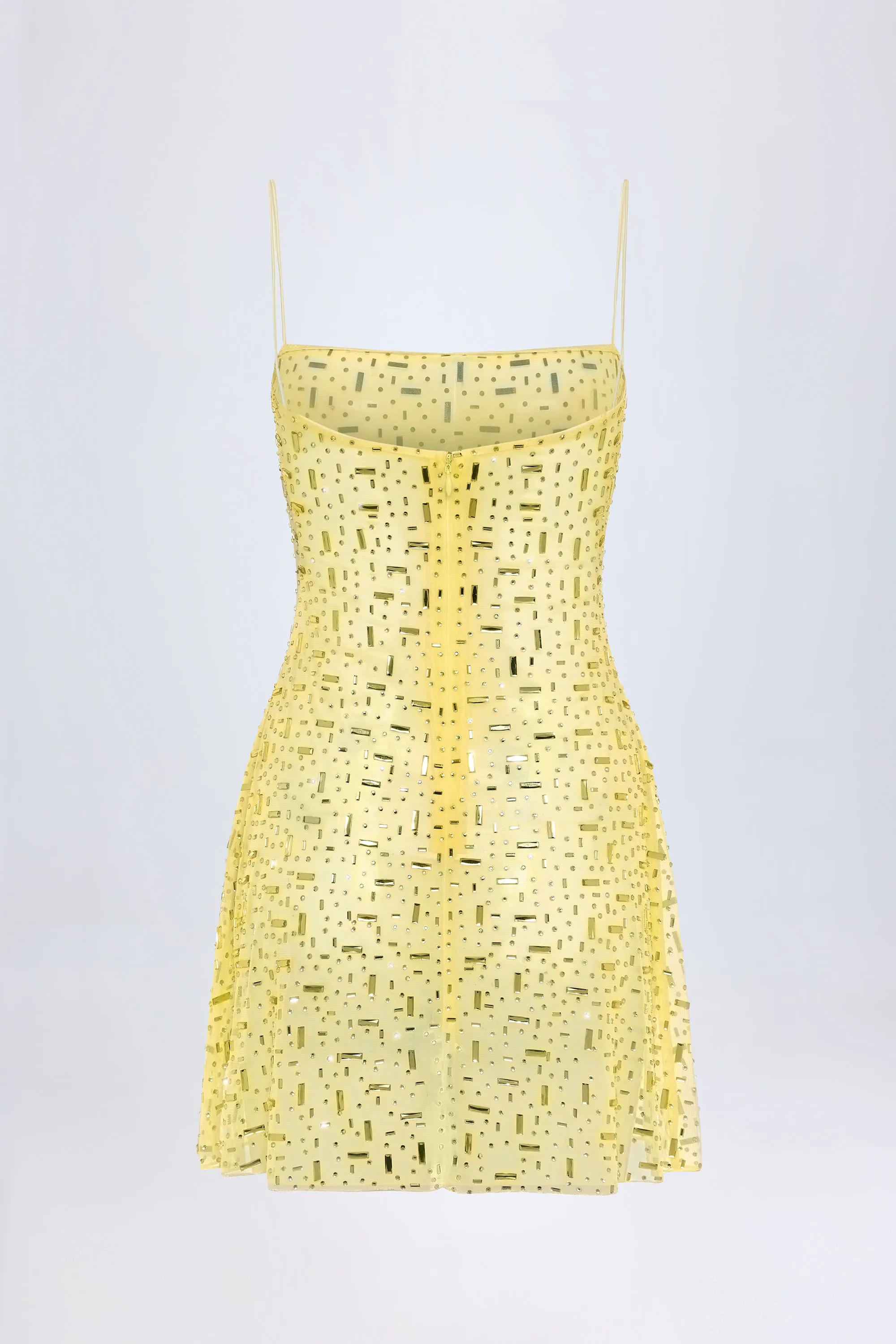 Sheer Embellished Square-Neck Mini Dress in Yellow sold by Oh Polly product image thumbnail 3