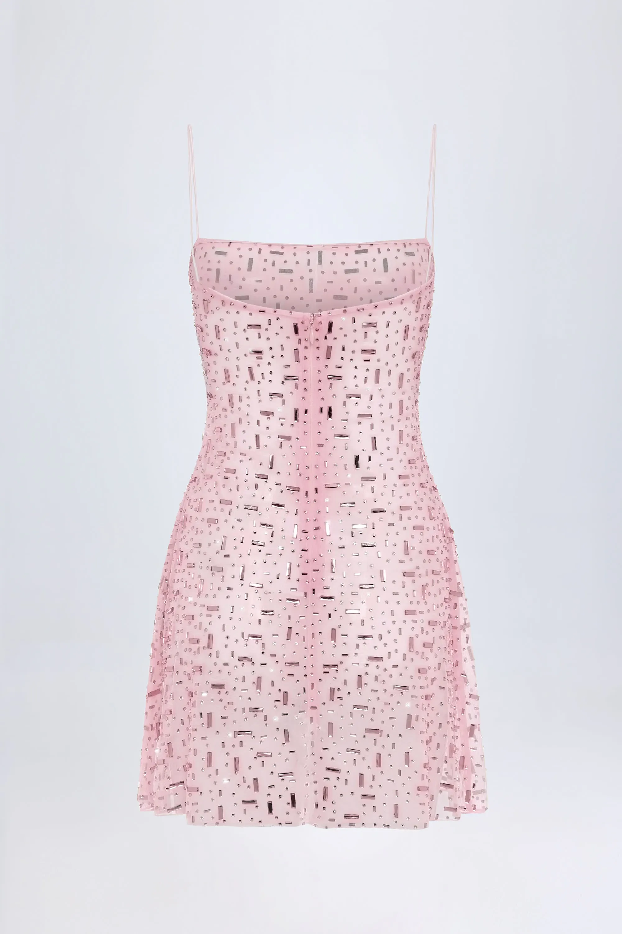 Sheer Embellished Square-Neck Mini Dress in Pink sold by Oh Polly product image thumbnail 3