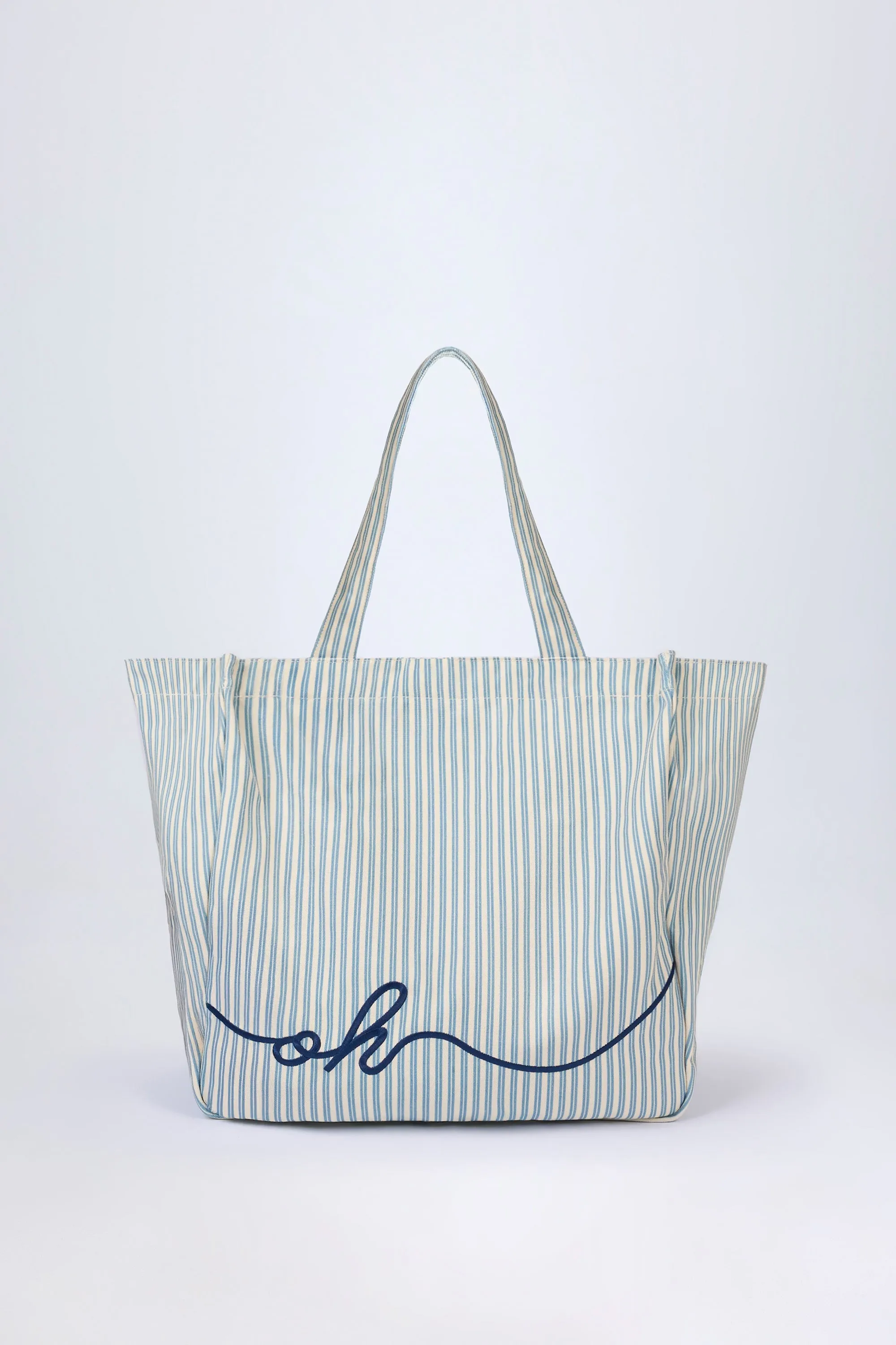 Oversized Canvas Tote Bag in Teal Blue Double Stripe sold by Oh Polly product image thumbnail 2