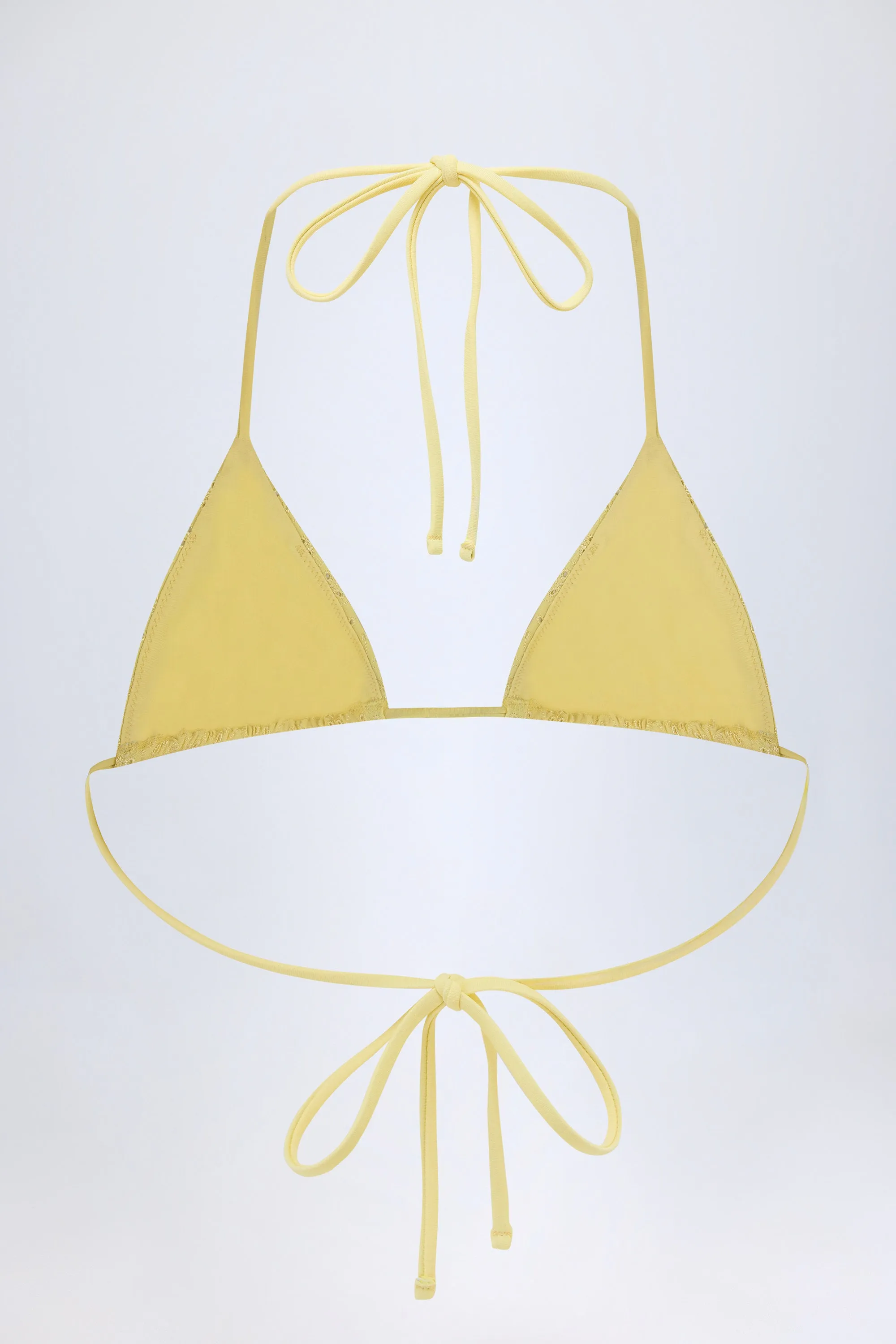 Broderie Anglaise Triangle Bikini Top in Lemon Yellow sold by Oh Polly product image thumbnail 3