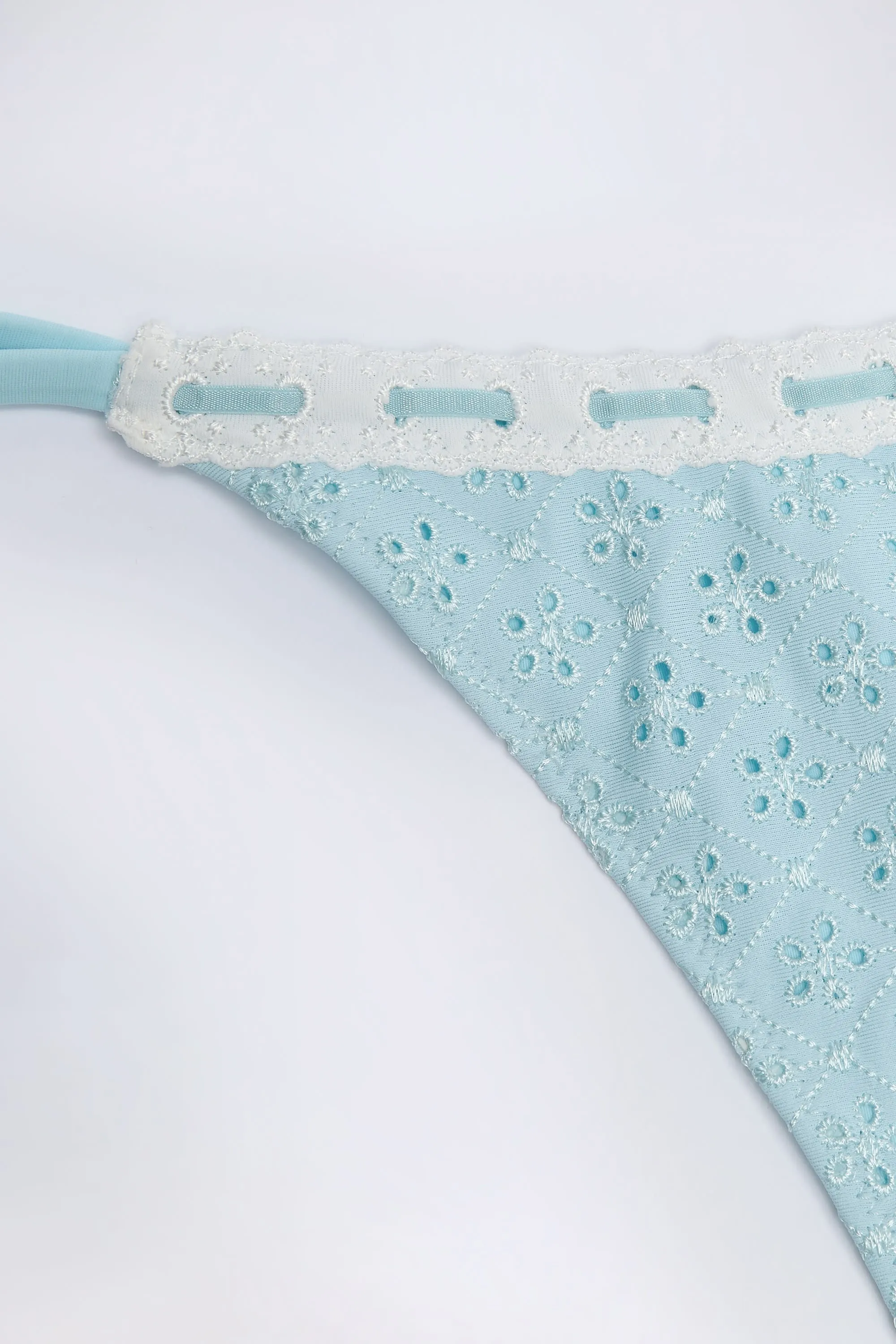 Broderie Anglaise Side-Tie Thong Bikini Bottoms in Powder Blue sold by Oh Polly product image thumbnail 5