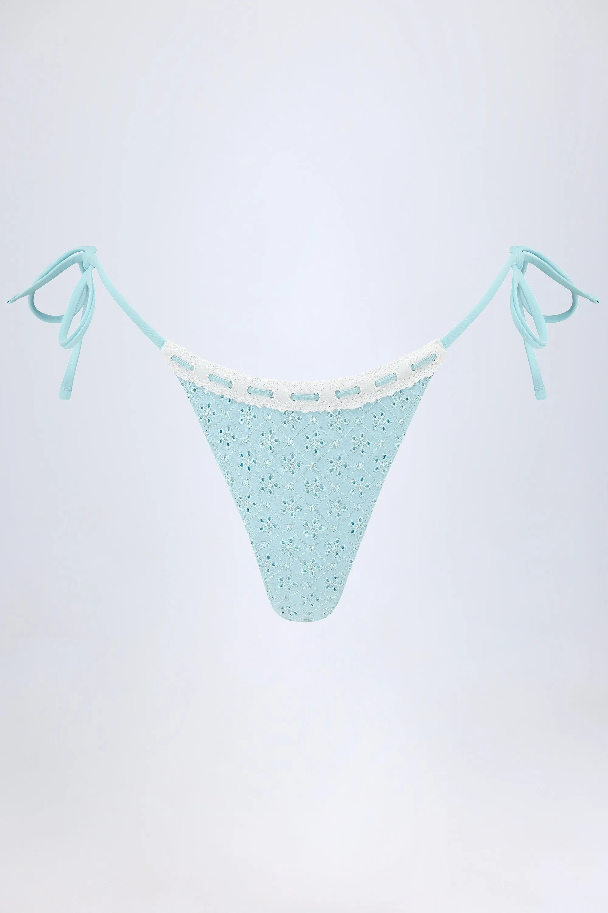 Broderie Anglaise Side-Tie Thong Bikini Bottoms in Powder Blue sold by Oh Polly product image thumbnail 2