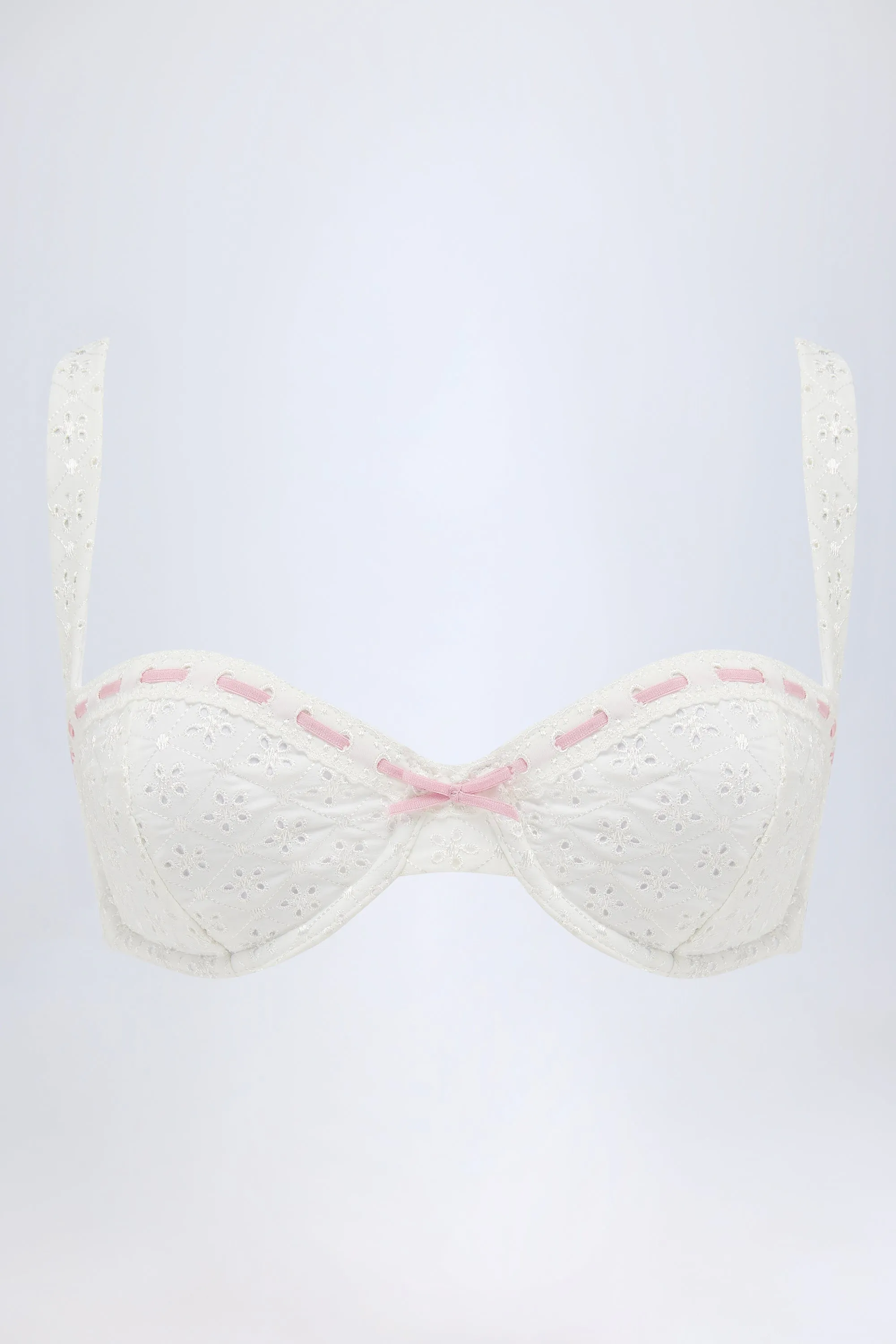 Broderie Anglaise Underwired Balconette Bikini Top in White sold by Oh Polly product image thumbnail 2