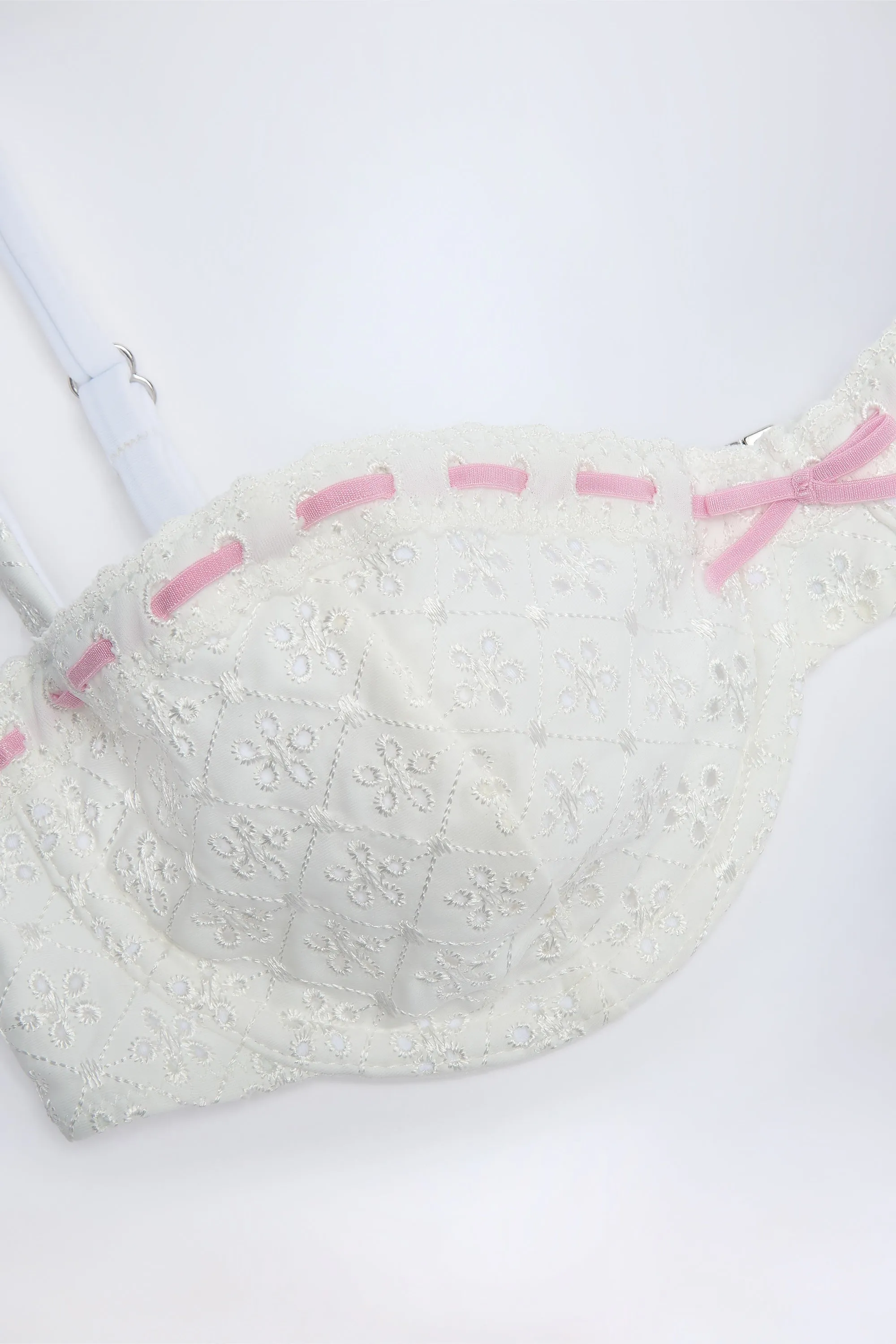 Broderie Anglaise Underwired Balconette Bikini Top in White sold by Oh Polly product image thumbnail 4