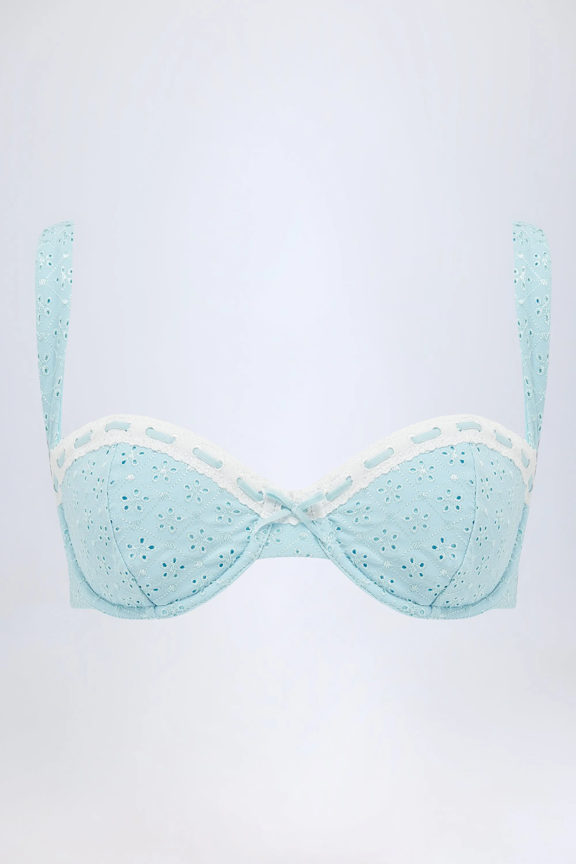 Broderie Anglaise Underwired Balconette Bikini Top in Powder Blue sold by Oh Polly product image thumbnail 2