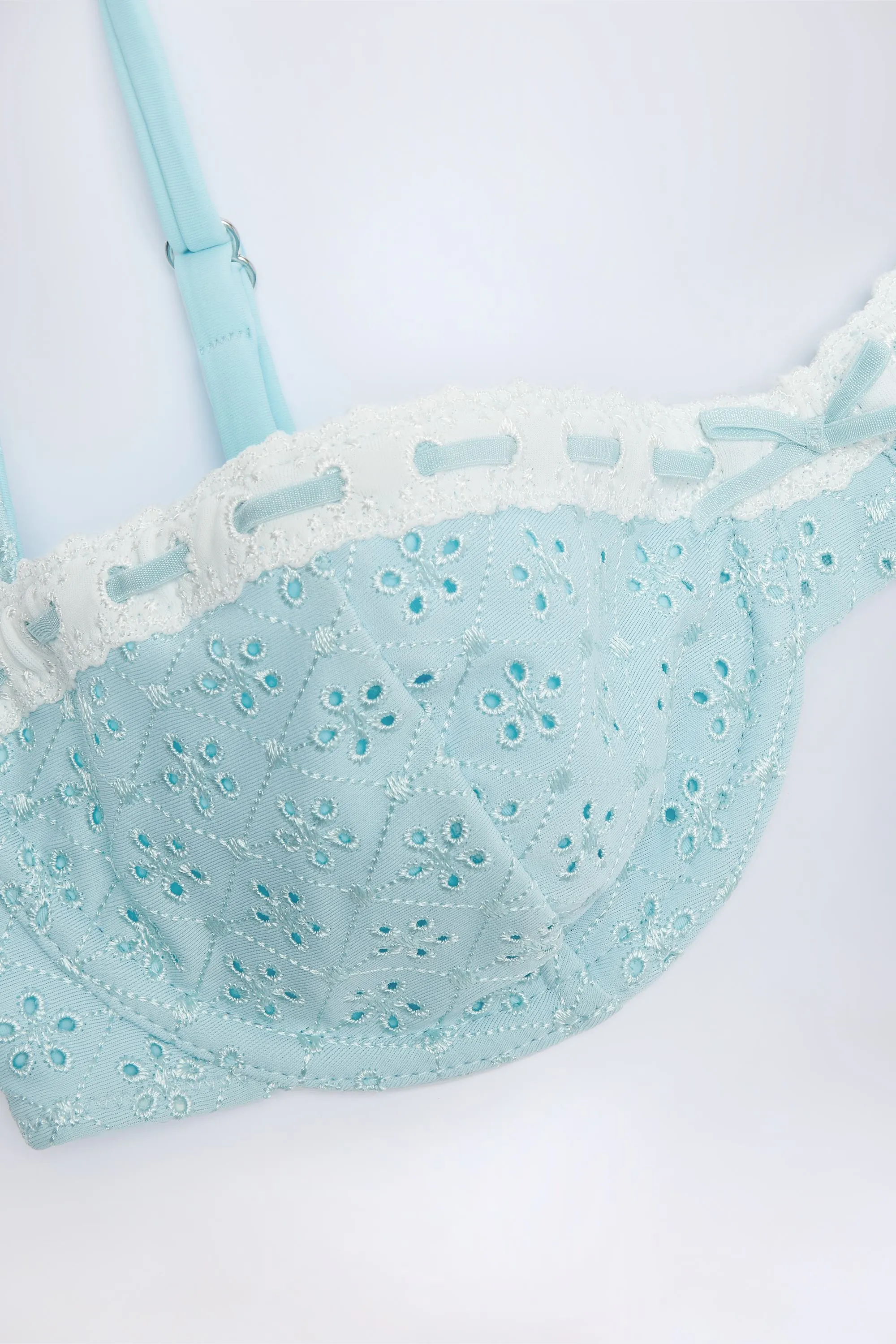 Broderie Anglaise Underwired Balconette Bikini Top in Powder Blue sold by Oh Polly product image thumbnail 4