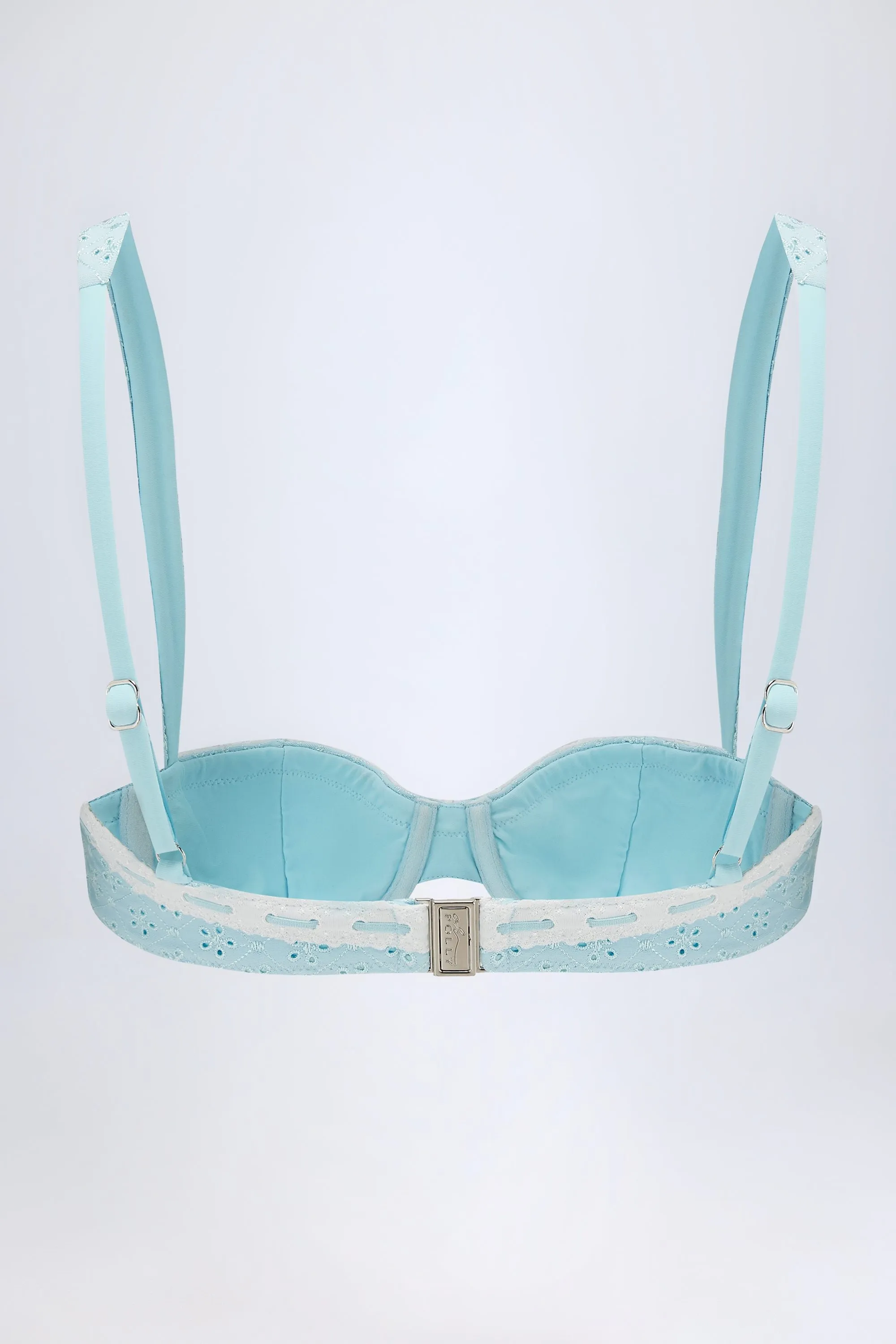 Broderie Anglaise Underwired Balconette Bikini Top in Powder Blue sold by Oh Polly product image thumbnail 3