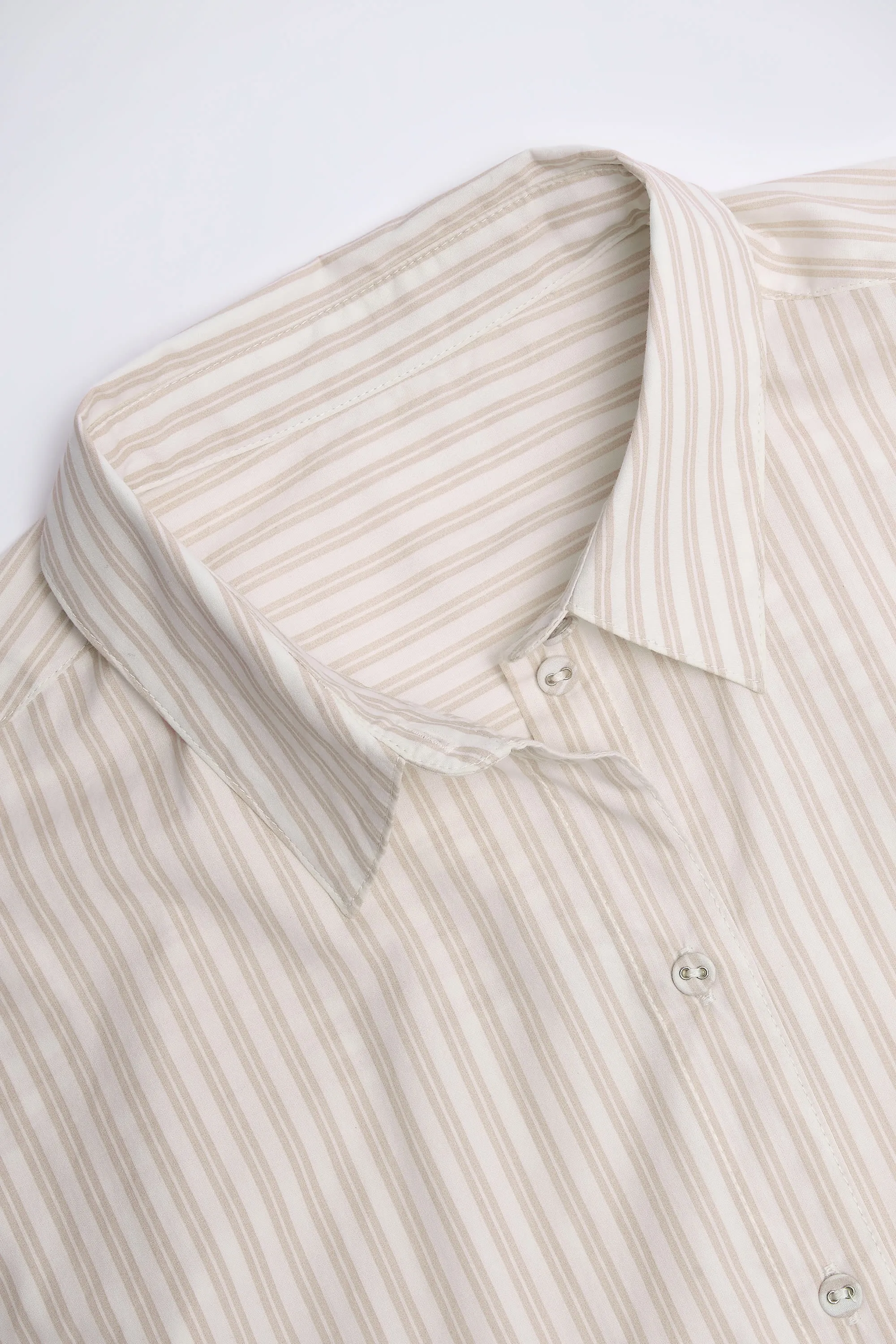 Oversized Cotton-Poplin Shirt in Taupe Stripe sold by Oh Polly product image thumbnail 4