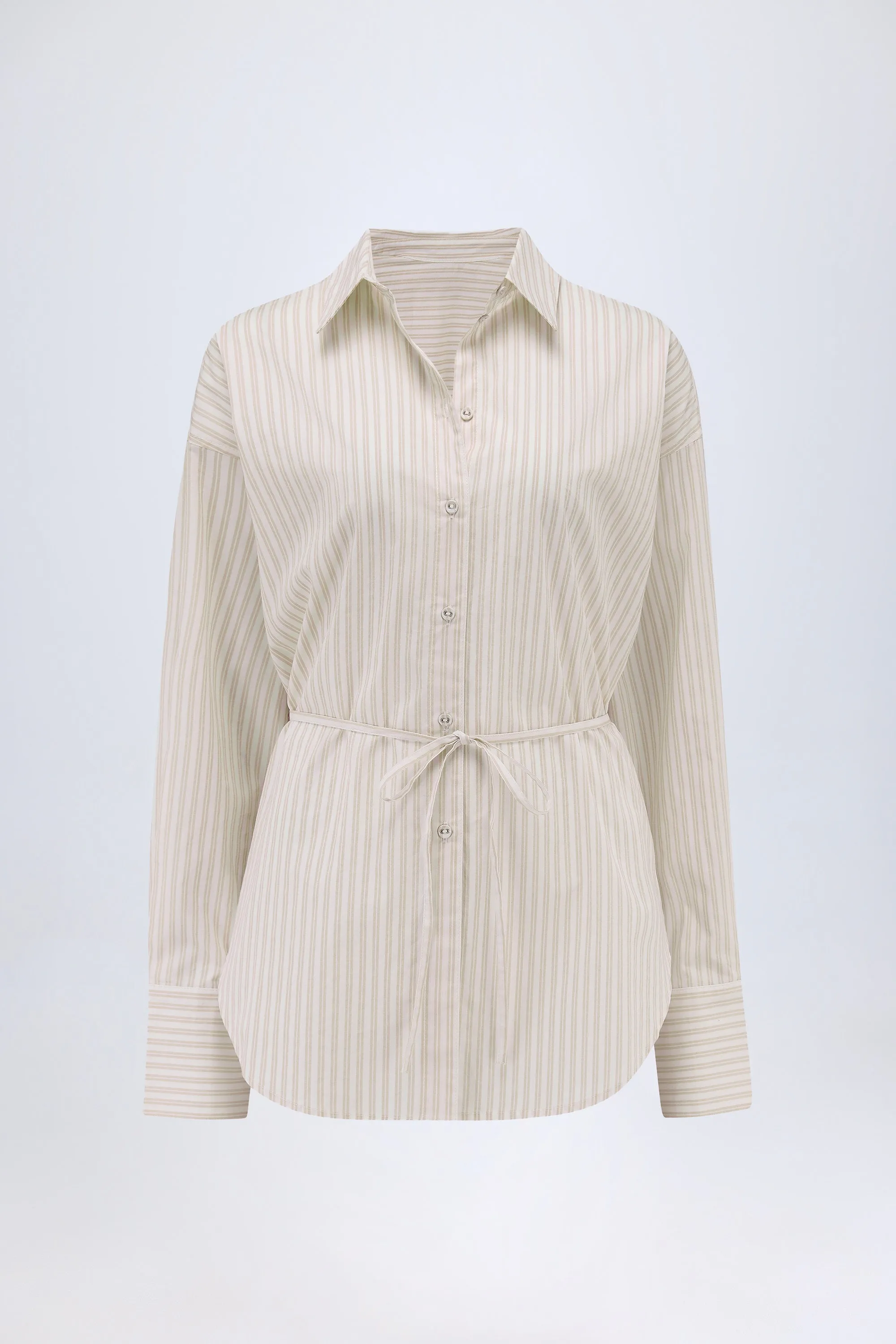 Oversized Cotton-Poplin Shirt in Taupe Stripe sold by Oh Polly product image thumbnail 2