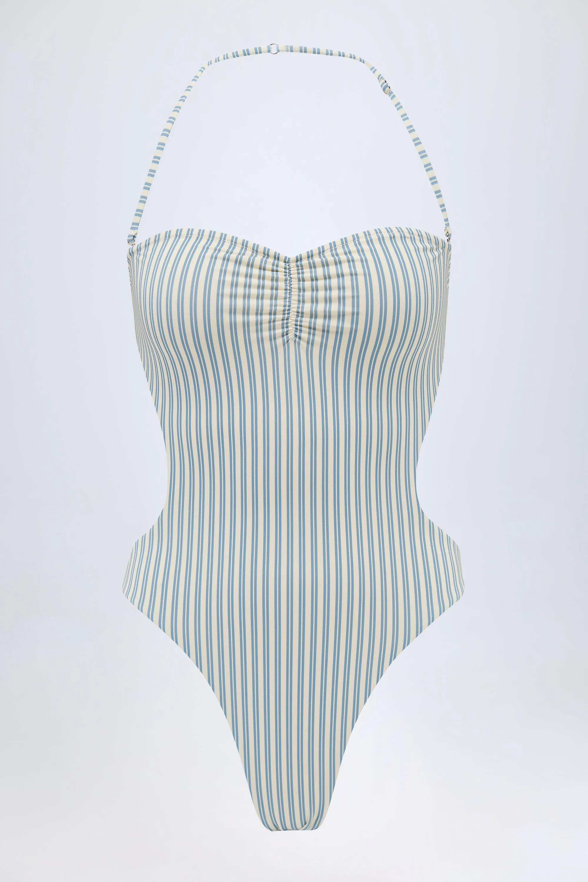 Cut-Out Halterneck Swimsuit in Teal Double Stripe sold by Oh Polly product image thumbnail 2