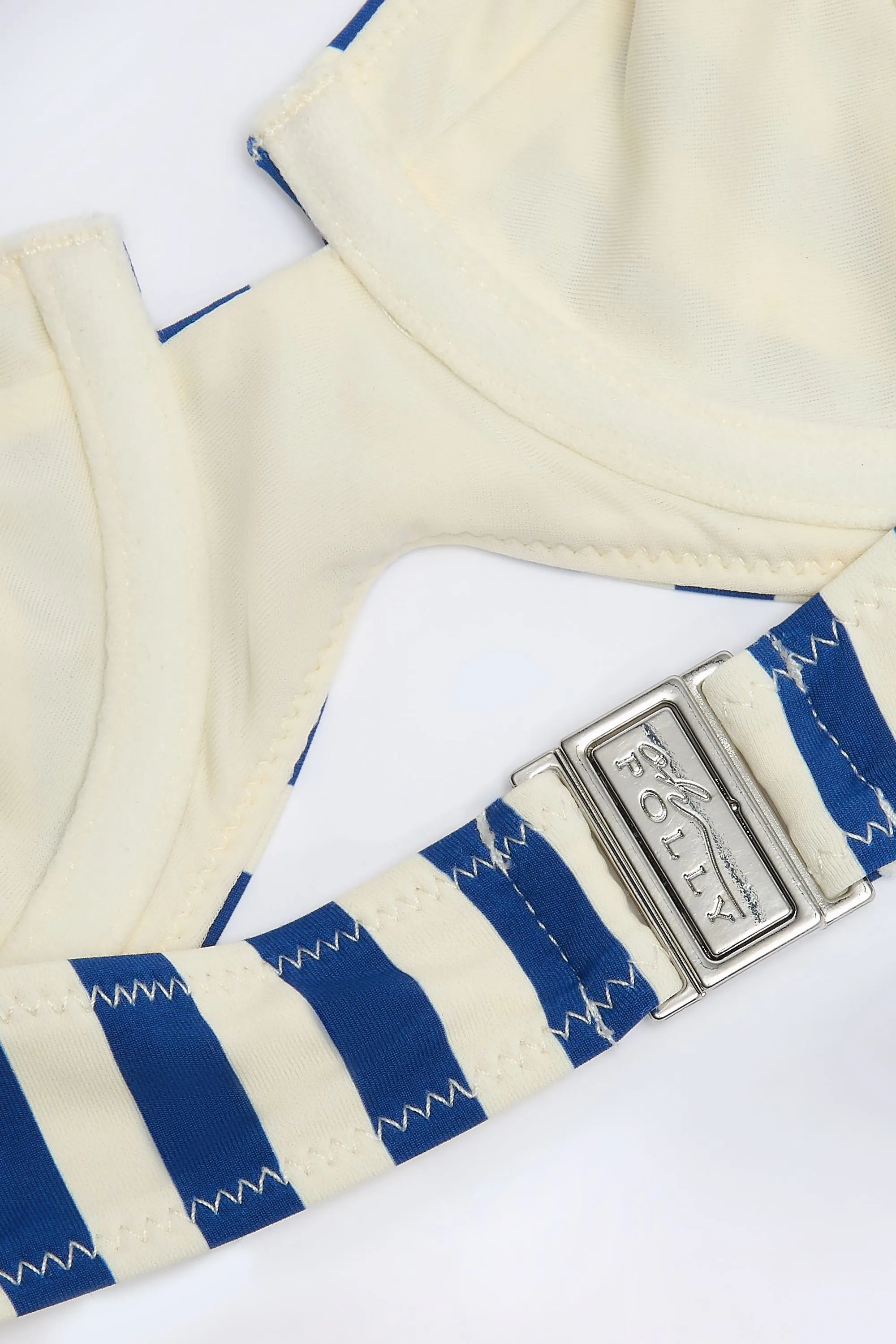 Underwired Halterneck Balconette Bikini Top in Marine Blue Stripe sold by Oh Polly product image thumbnail 5