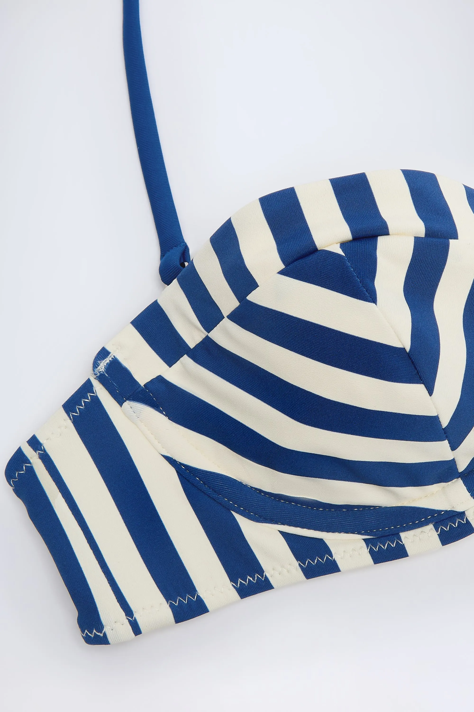 Underwired Halterneck Balconette Bikini Top in Marine Blue Stripe sold by Oh Polly product image thumbnail 4