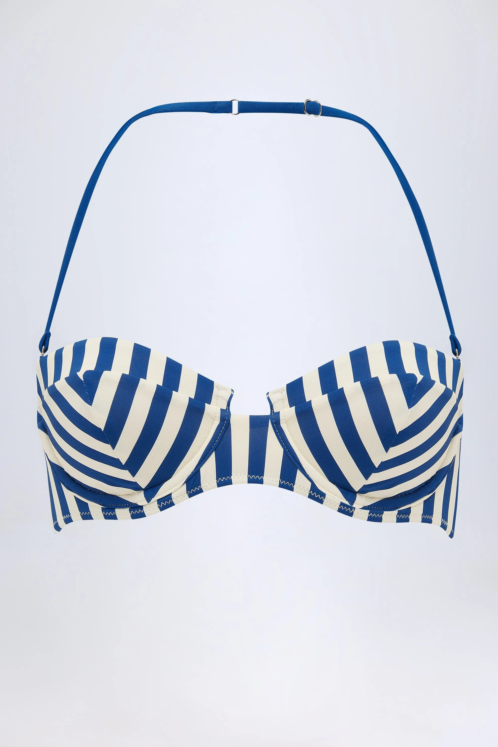 Underwired Halterneck Balconette Bikini Top in Marine Blue Stripe sold by Oh Polly product image thumbnail 2