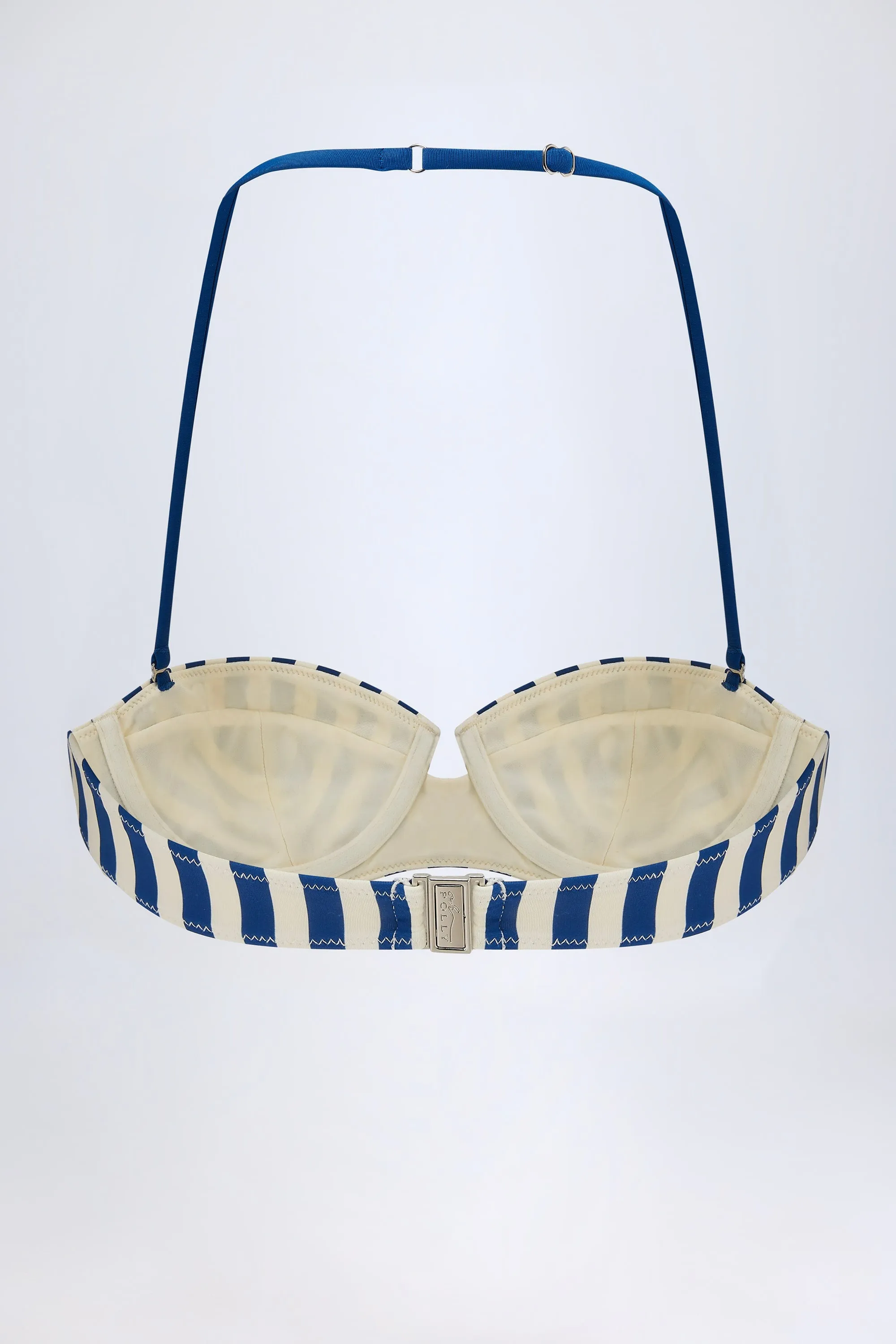 Underwired Halterneck Balconette Bikini Top in Marine Blue Stripe sold by Oh Polly product image thumbnail 3