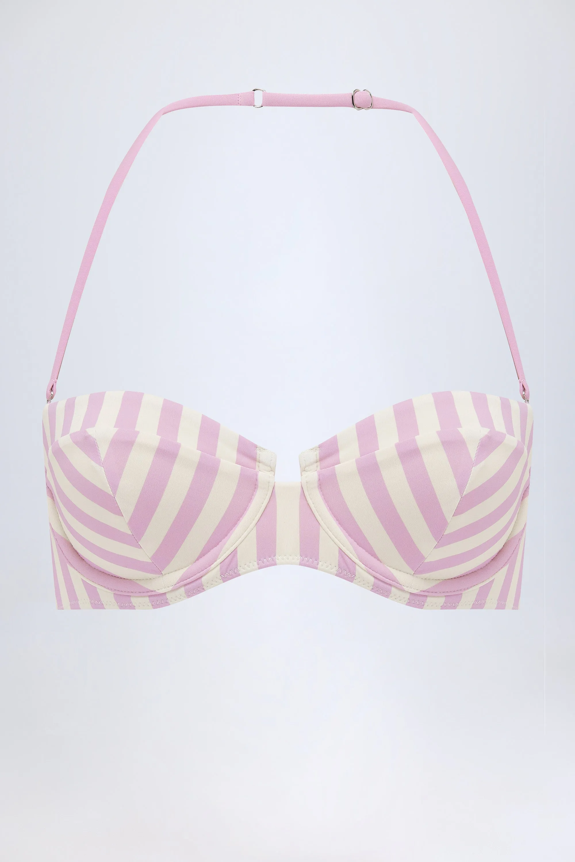 Underwired Halterneck Balconette Bikini Top in Mauve Stripe sold by Oh Polly product image thumbnail 2