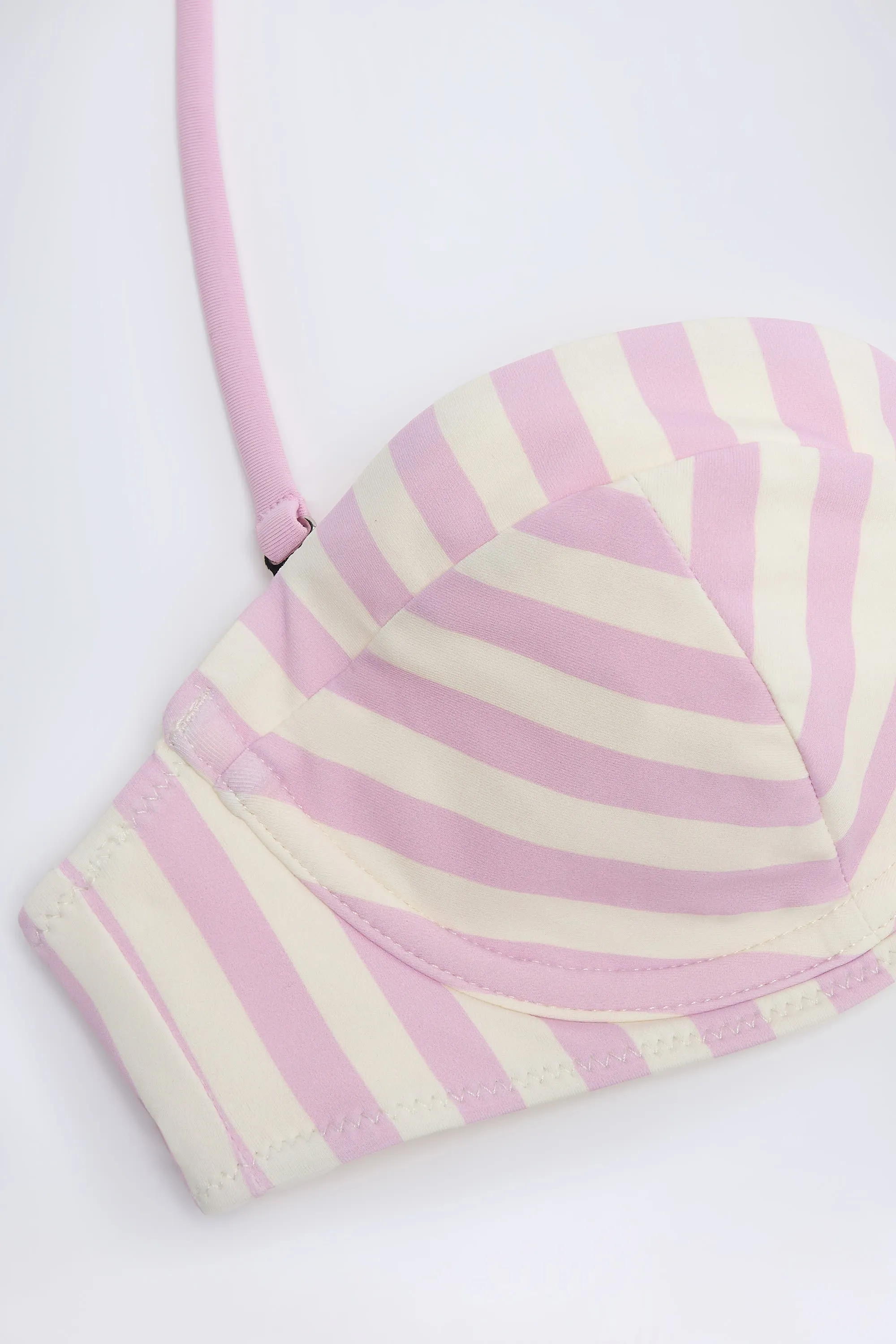 Underwired Halterneck Balconette Bikini Top in Mauve Stripe sold by Oh Polly product image thumbnail 4