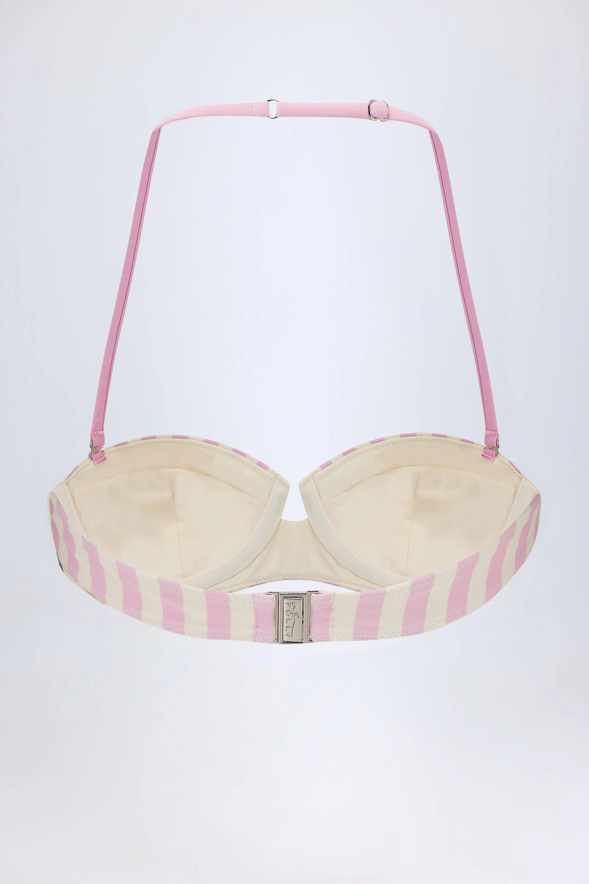 Underwired Halterneck Balconette Bikini Top in Mauve Stripe sold by Oh Polly product image thumbnail 3