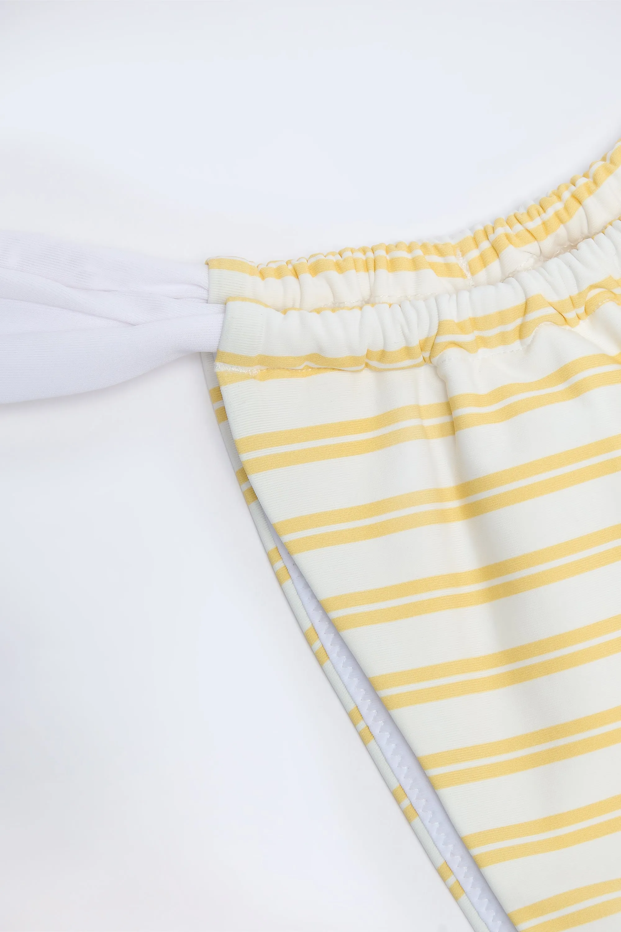 Ruched Cheeky Bikini Bottoms in Lemon Yellow Double Stripe sold by Oh Polly product image thumbnail 4