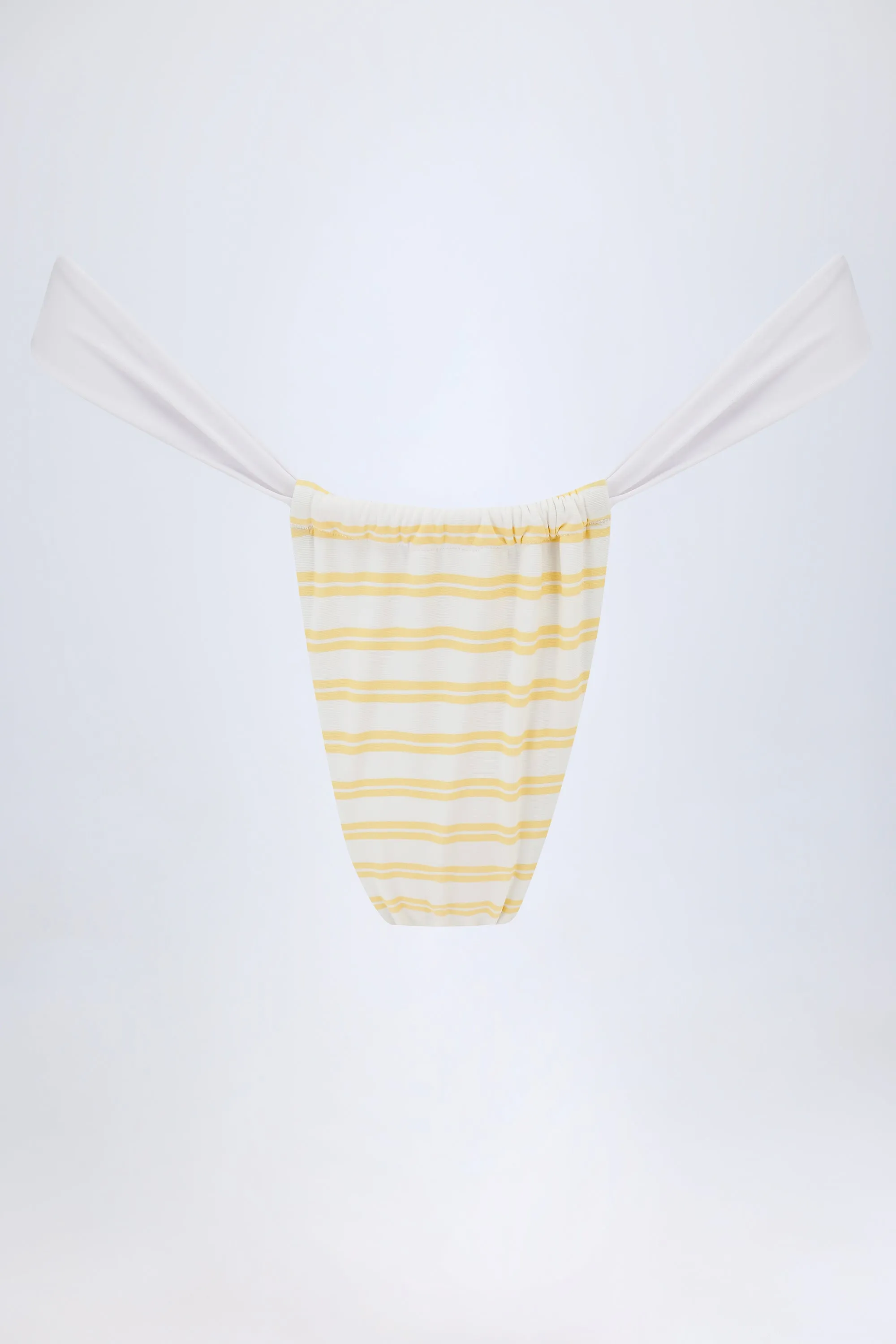Ruched Cheeky Bikini Bottoms in Lemon Yellow Double Stripe sold by Oh Polly product image thumbnail 2