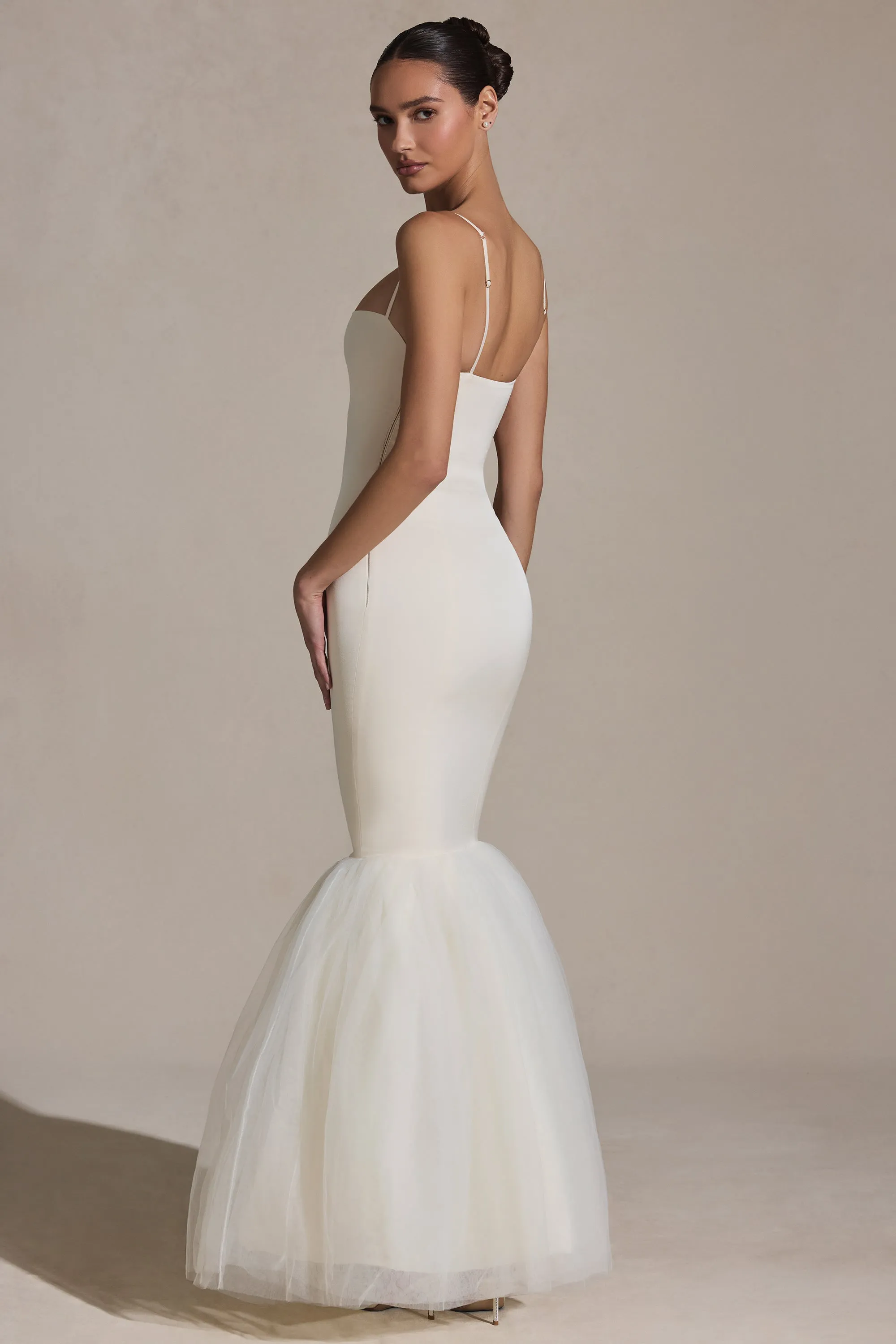 Tulle Hem Fishtail Gown in Ivory sold by Oh Polly product image thumbnail 2