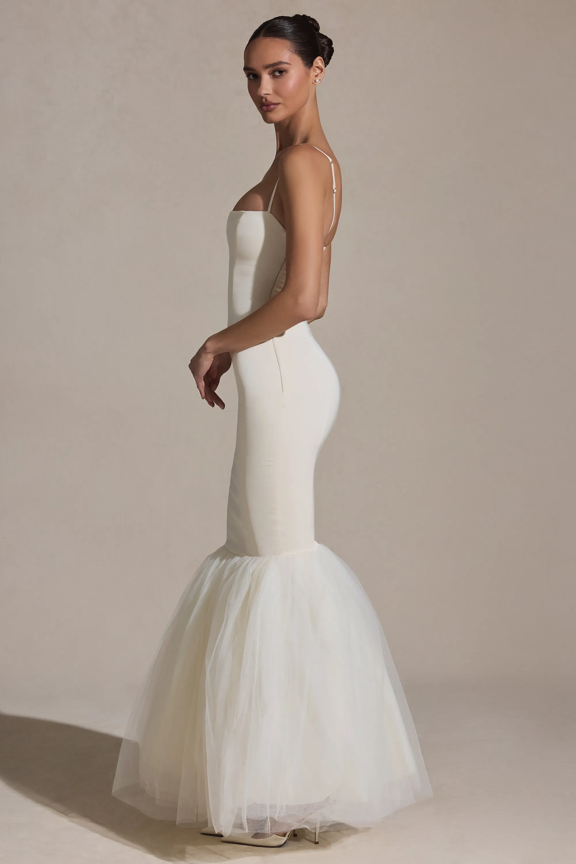 Tulle Hem Fishtail Gown in Ivory sold by Oh Polly product image thumbnail 5
