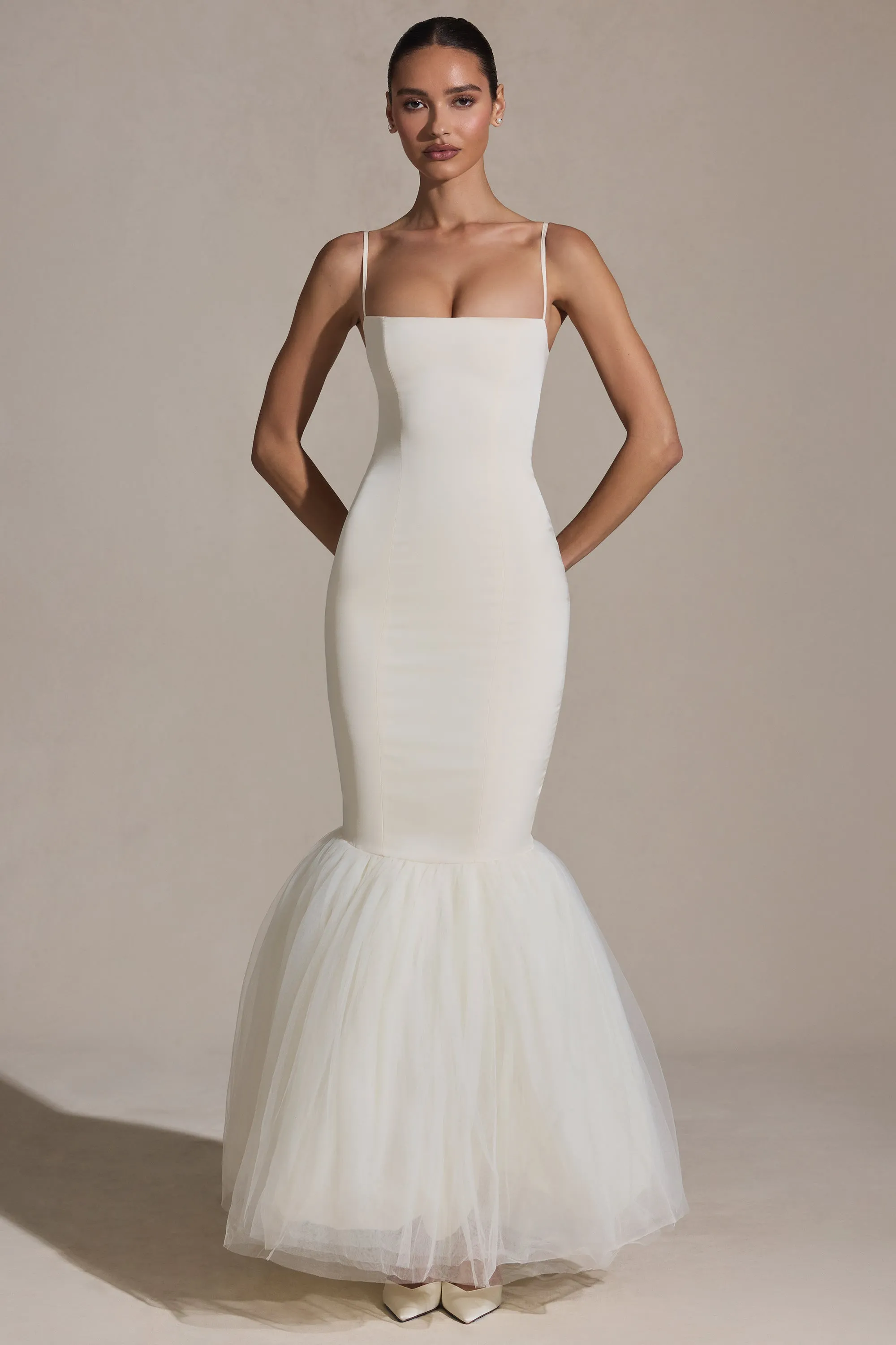 Tulle Hem Fishtail Gown in Ivory sold by Oh Polly product image thumbnail 4