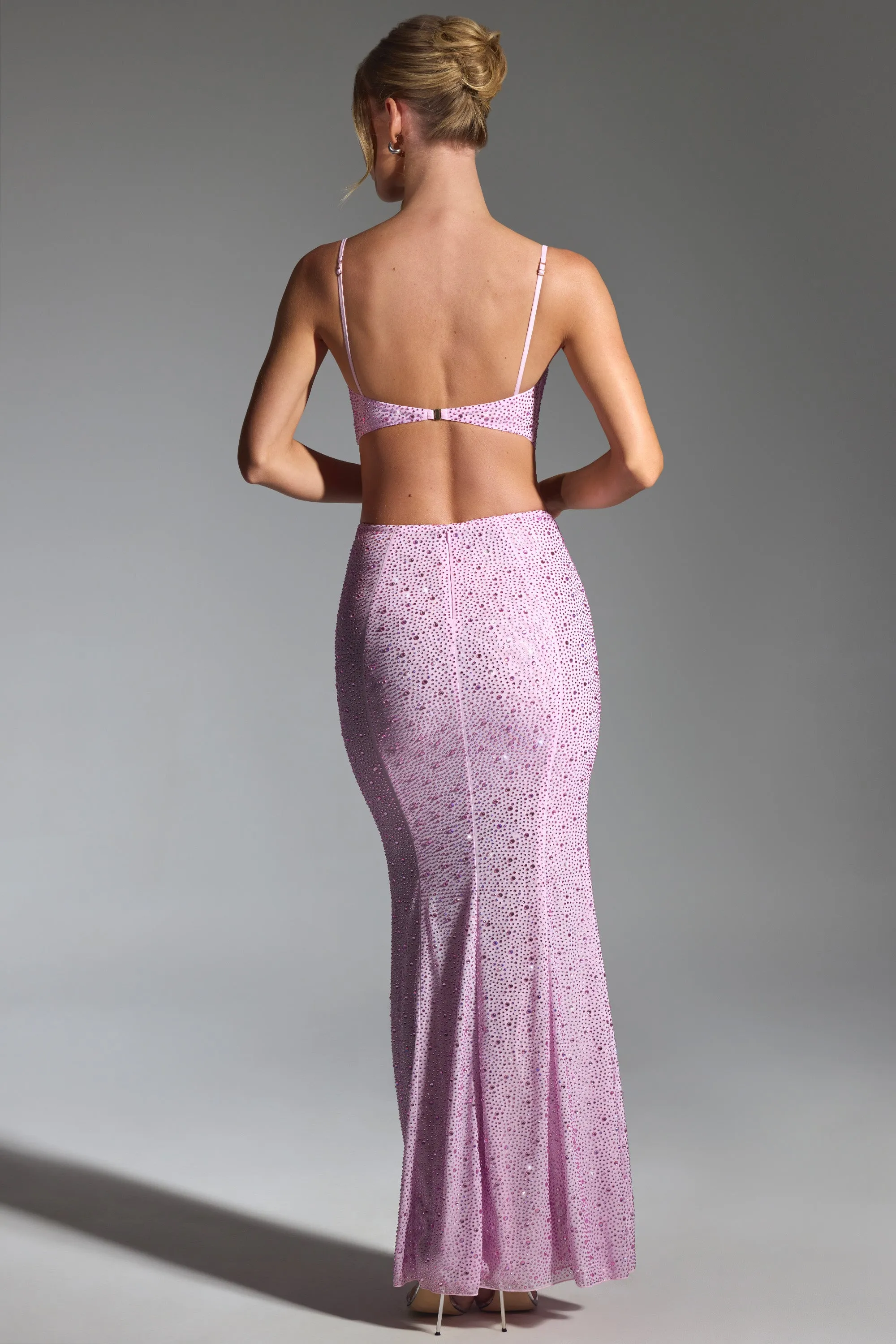 Embellished Cut-Out Fishtail Maxi Dress in Peony Pink sold by Oh Polly product image thumbnail 2