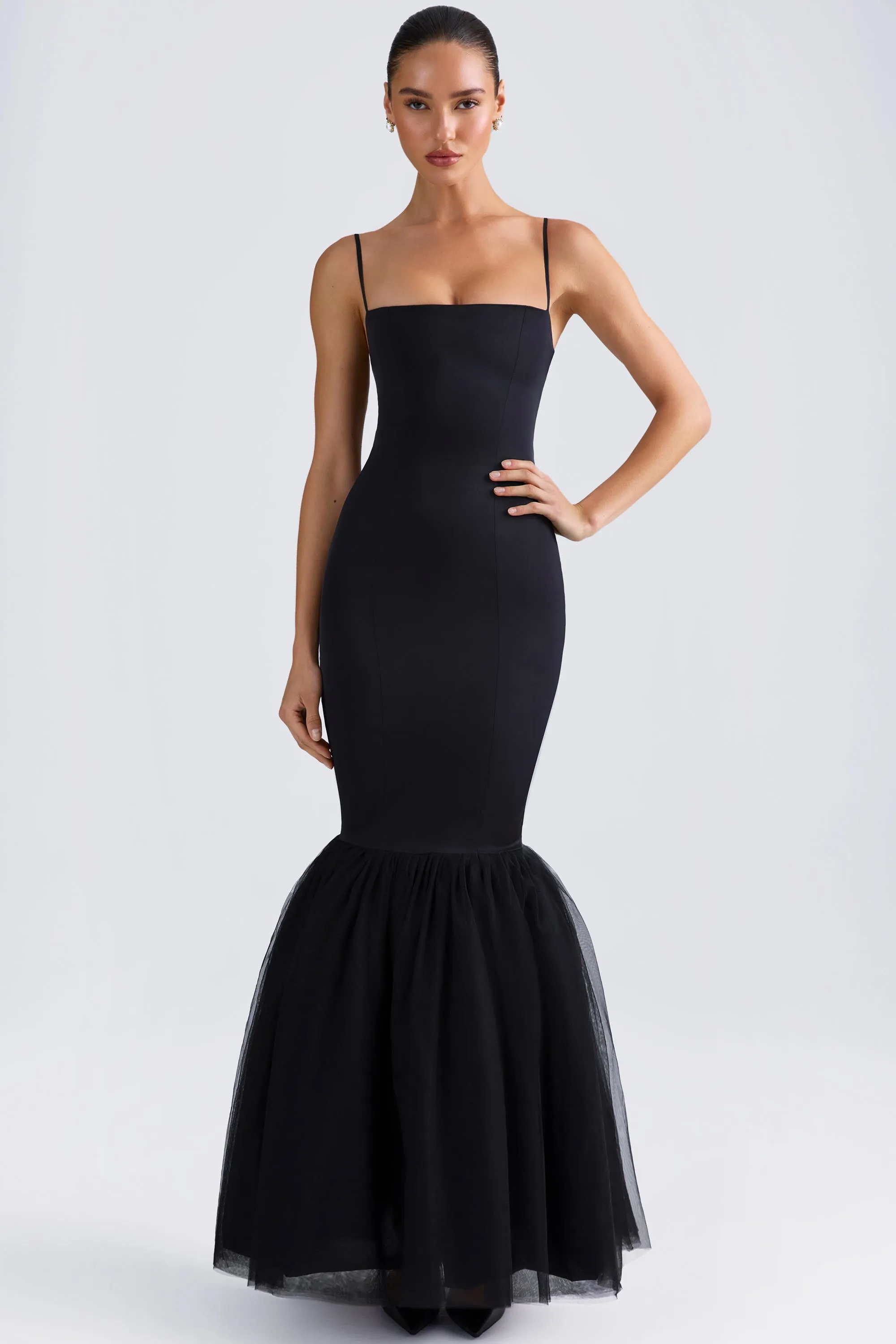 Tulle Hem Fishtail Gown in Black sold by Oh Polly product image thumbnail 5