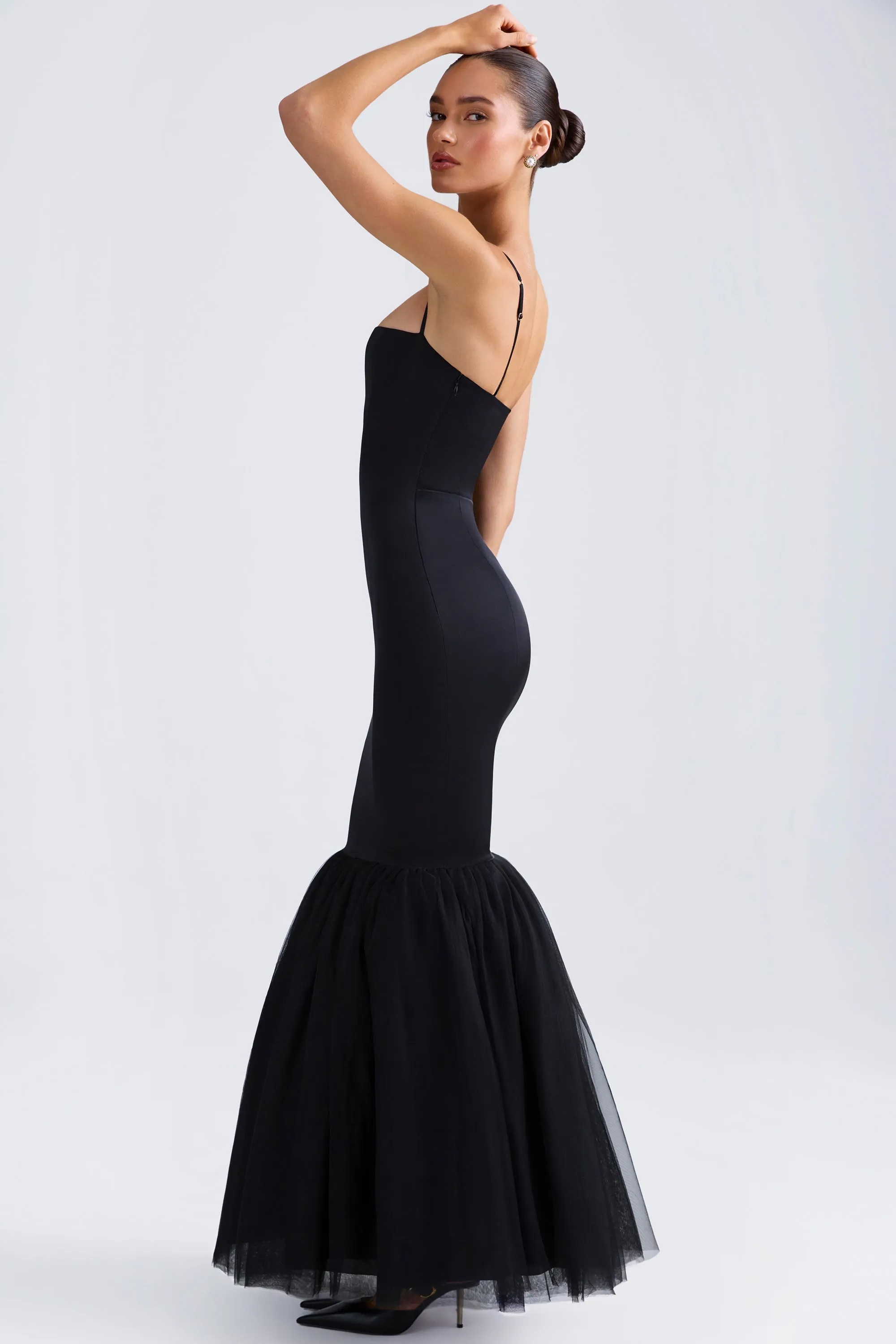 Tulle Hem Fishtail Gown in Black sold by Oh Polly product image thumbnail 3