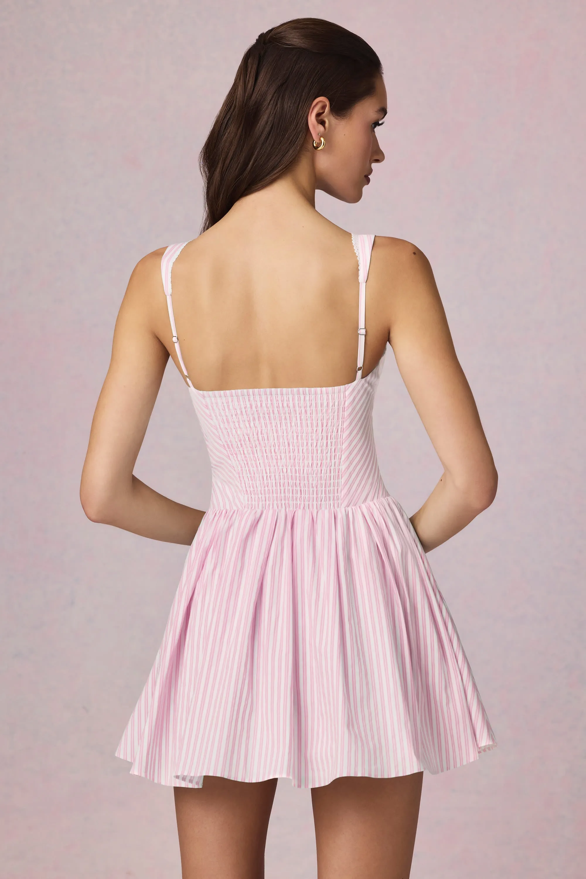 Bow-Detail A-Line Mini Dress in Soft Mauve Stripe sold by Oh Polly product image thumbnail 3